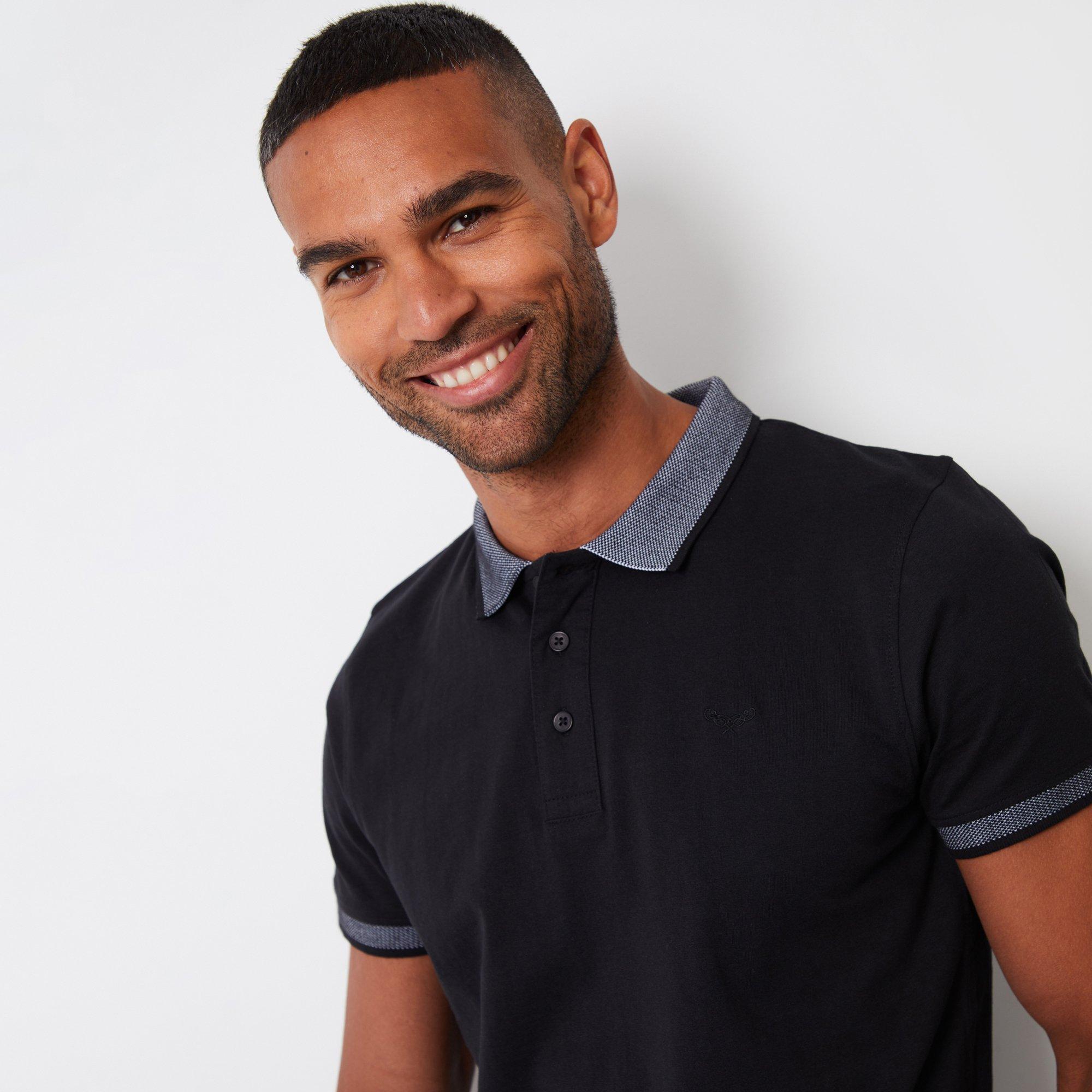 Black - Threadbare - Birdseye Collar Cotton Jersey Polo Shirt - 4