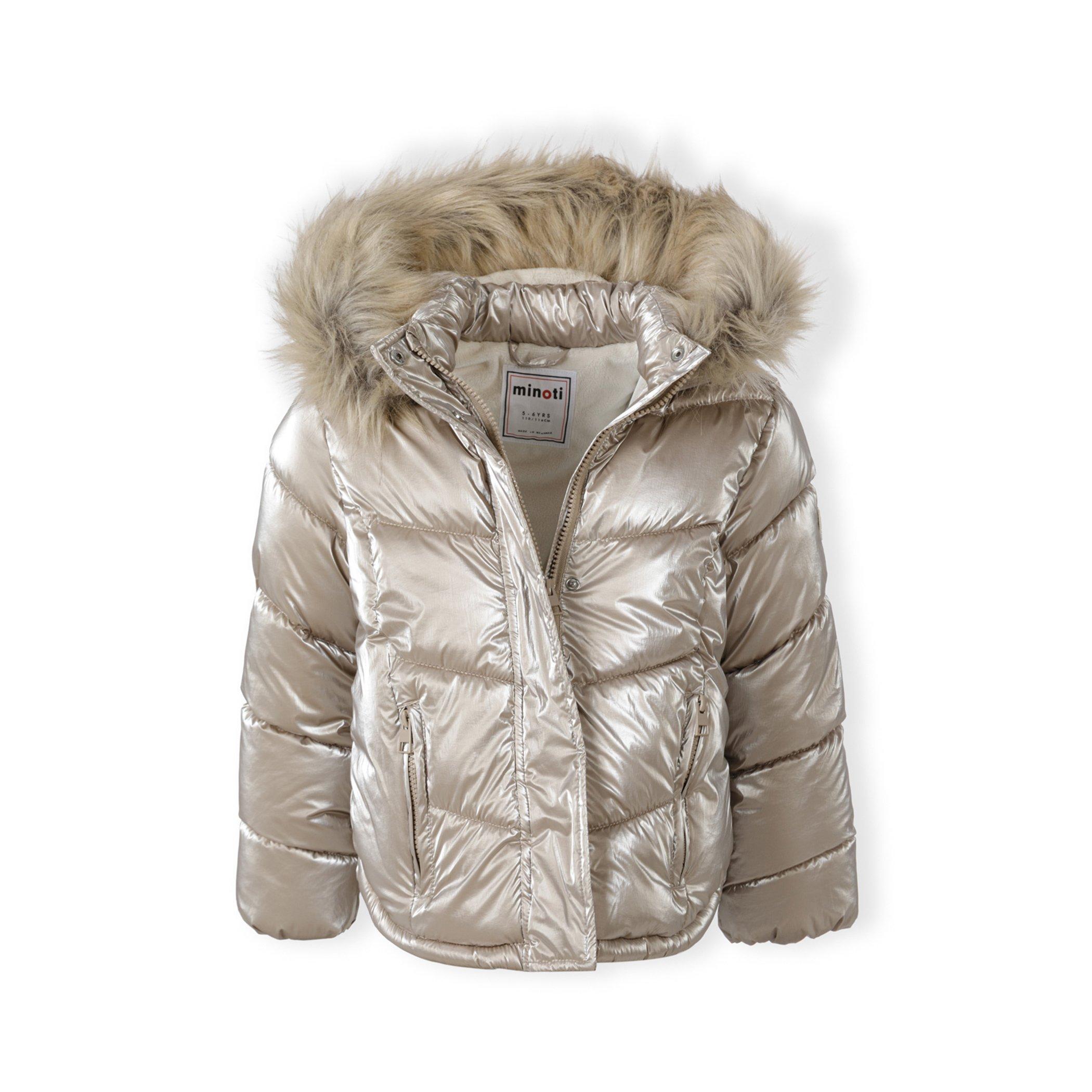Sand - Minoti - Girls winter jacket metallic finish beige - 4