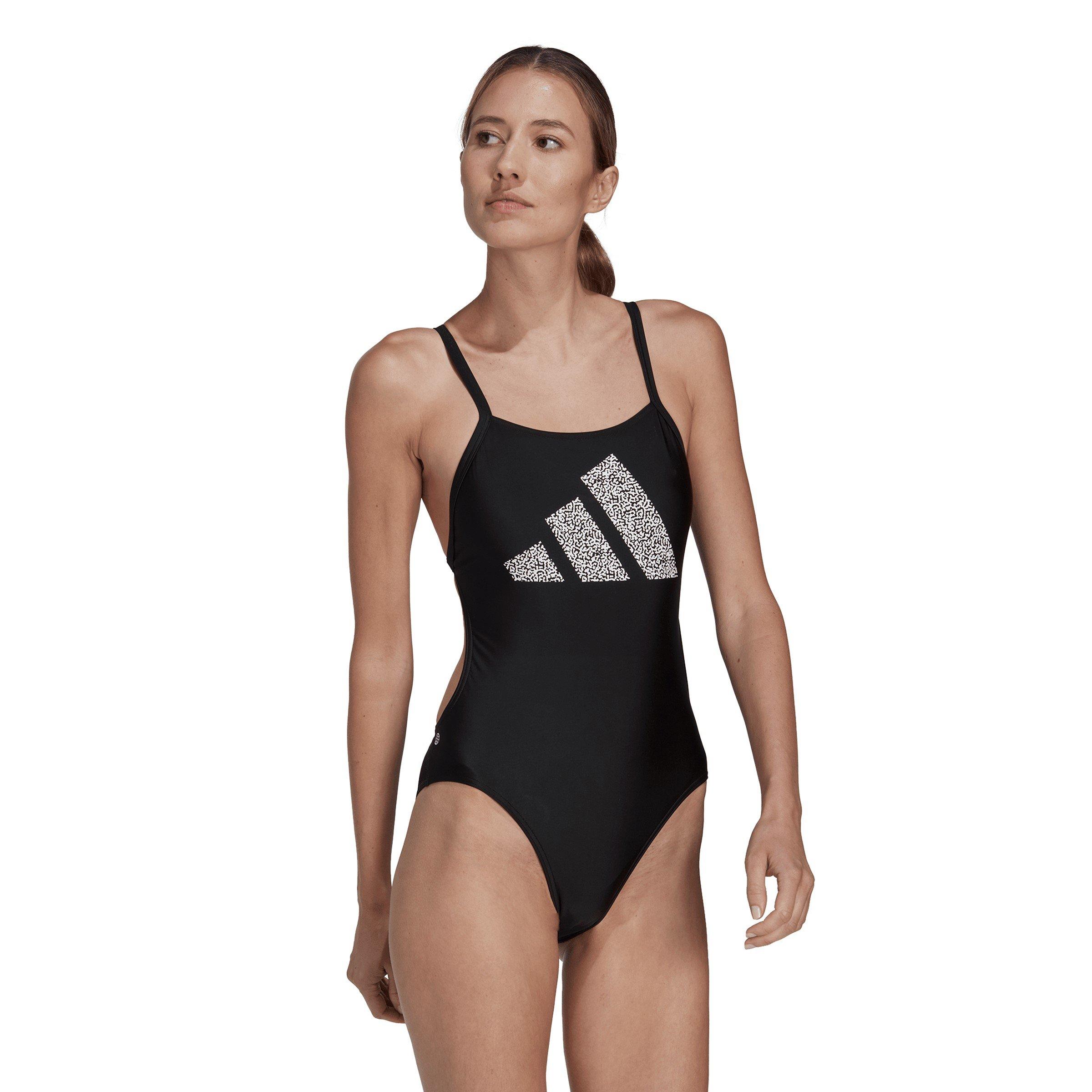 Zwart/Wit - adidas - 3 Bar Logo Print Swimsuit Womens - 4