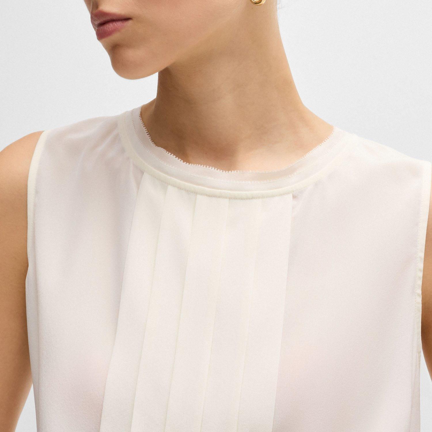 White - Boss - Bemiula Pleat-Front Sleeveless Blouse - 3