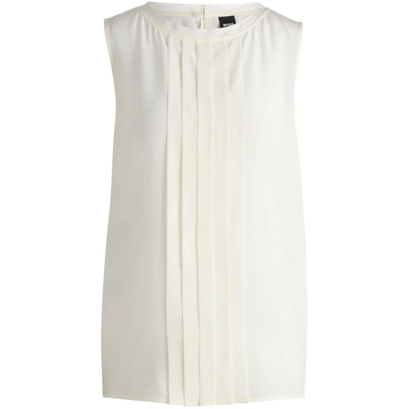 White - Boss - Bemiula Pleat-Front Sleeveless Blouse - 4