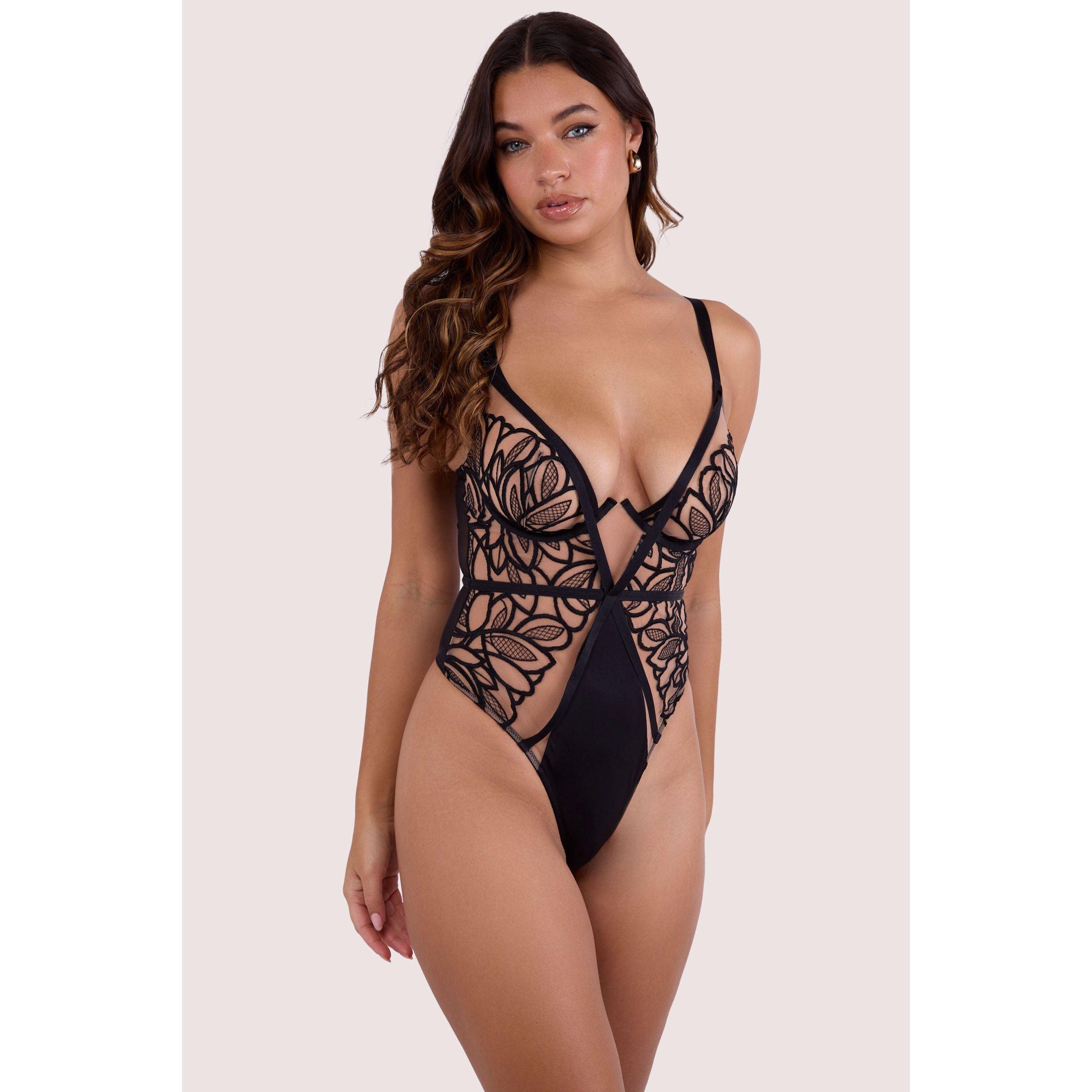 Black - Wolf and Whistle - Lilith Black Graphic Embroidery Body - 1