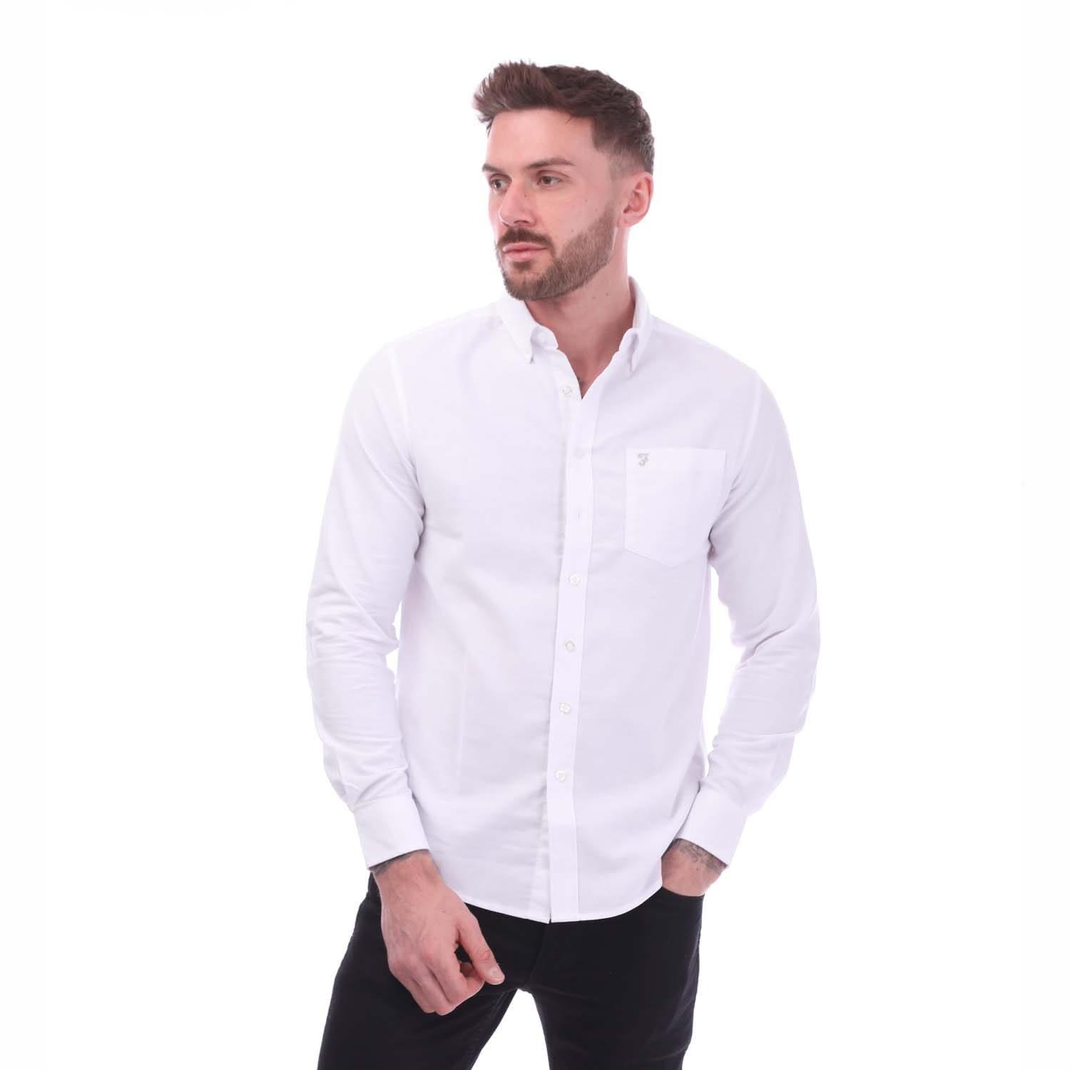 White - Farah - Drayton Long Sleeve Polo Shirt - 1