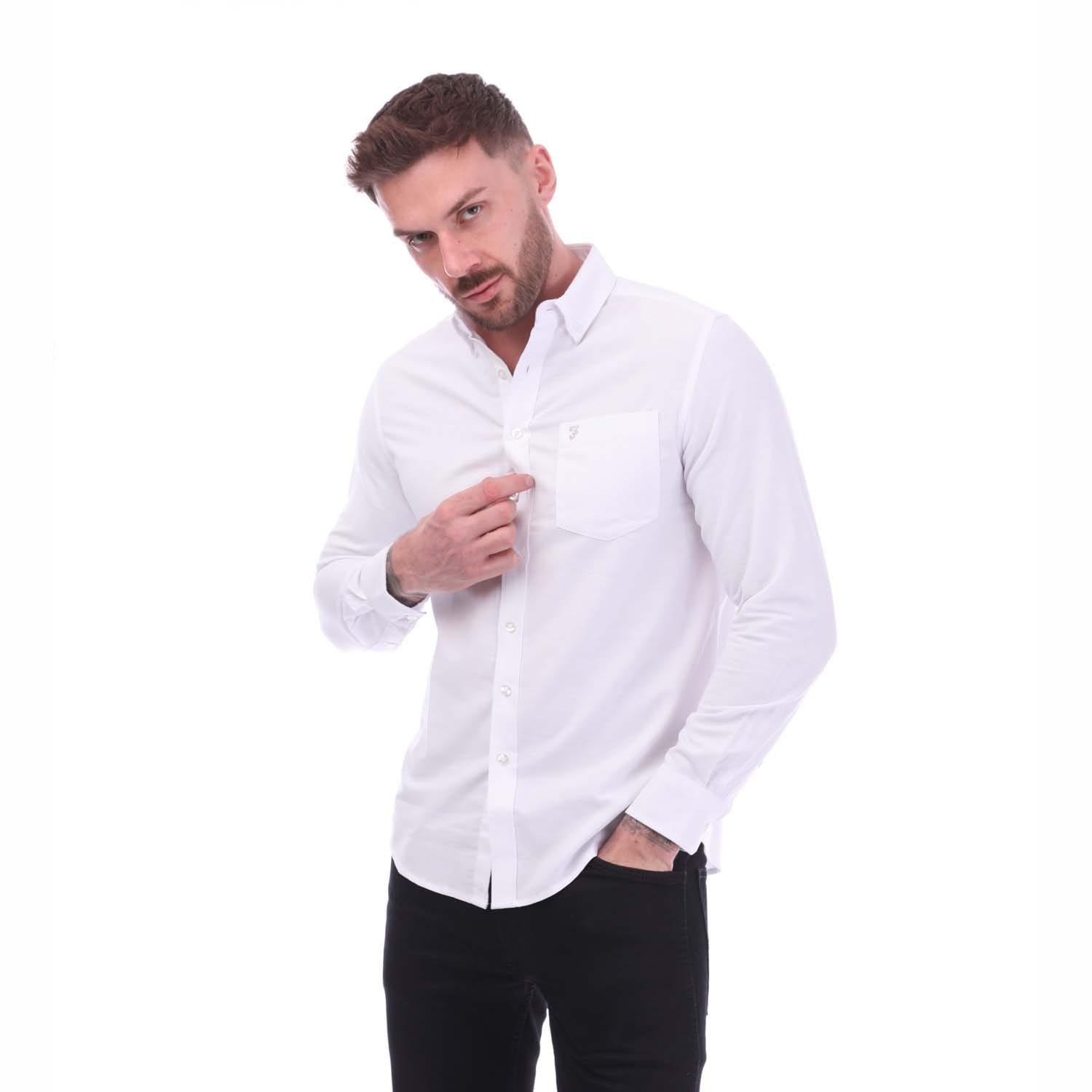 White - Farah - Drayton Long Sleeve Polo Shirt - 2