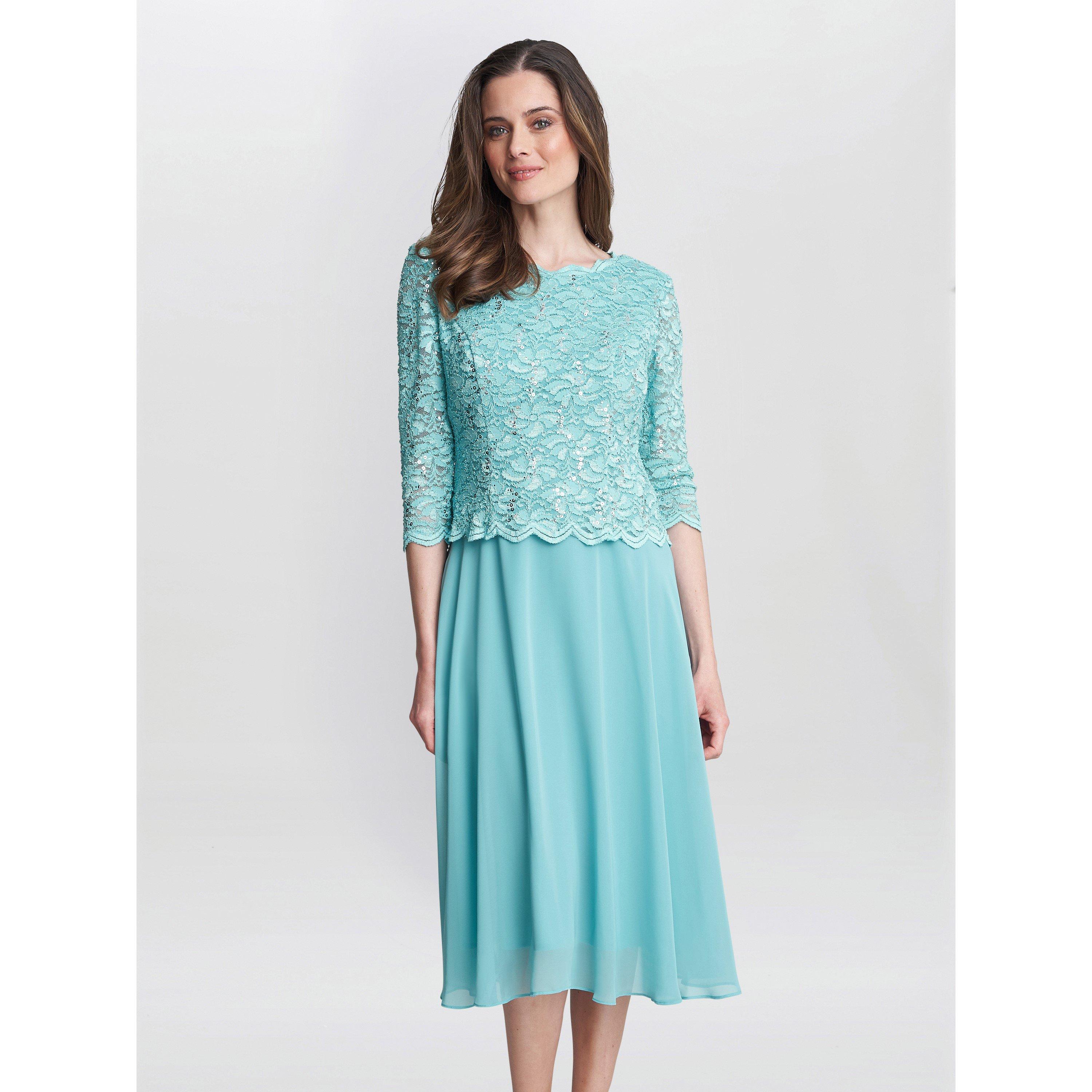 Gina Bacconi Women's Rona Midi Dress With Chiffon Skirt - Sea Mist - 16