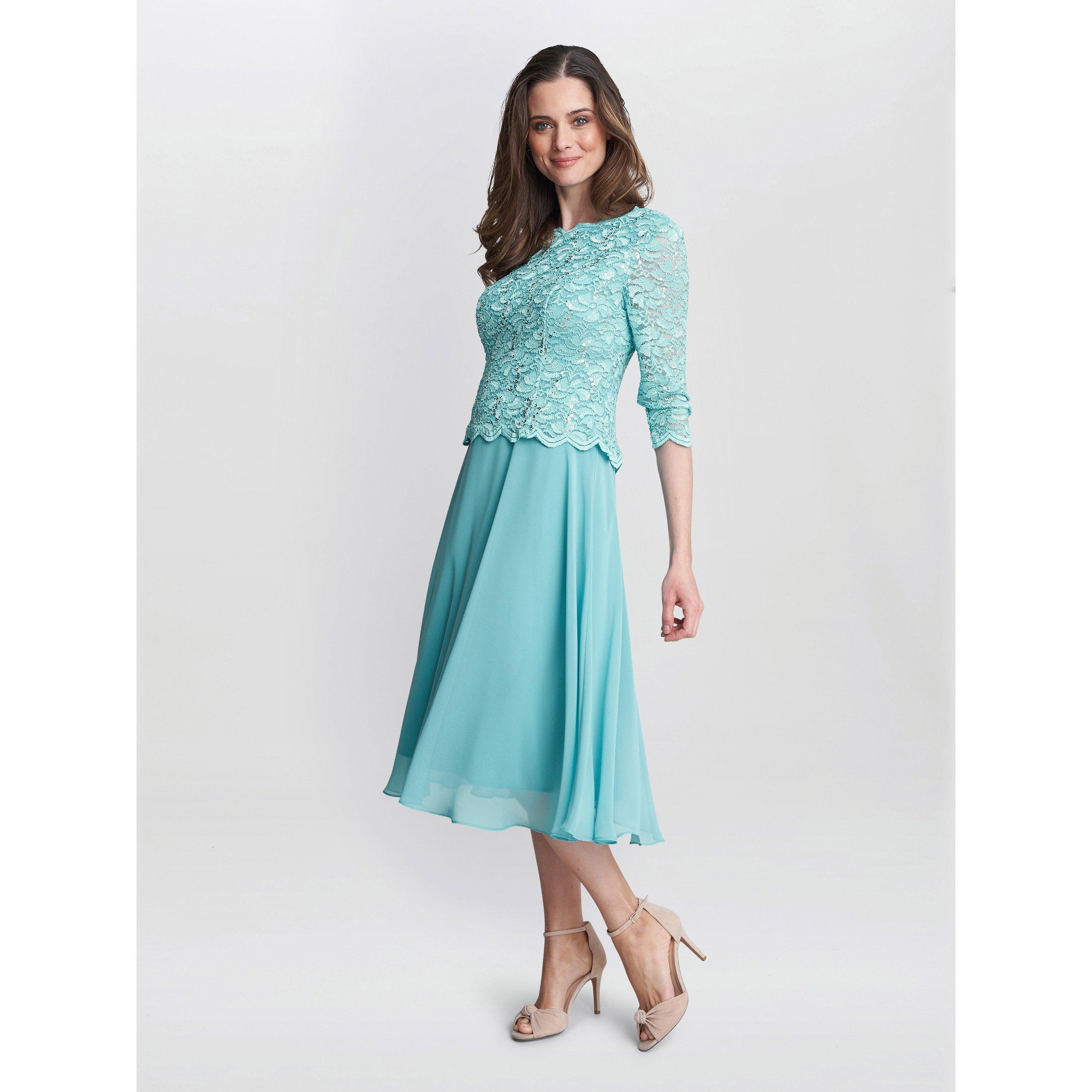 Sea Mist - Gina Bacconi - Rona Midi Dress with Chiffon Skirt - 3