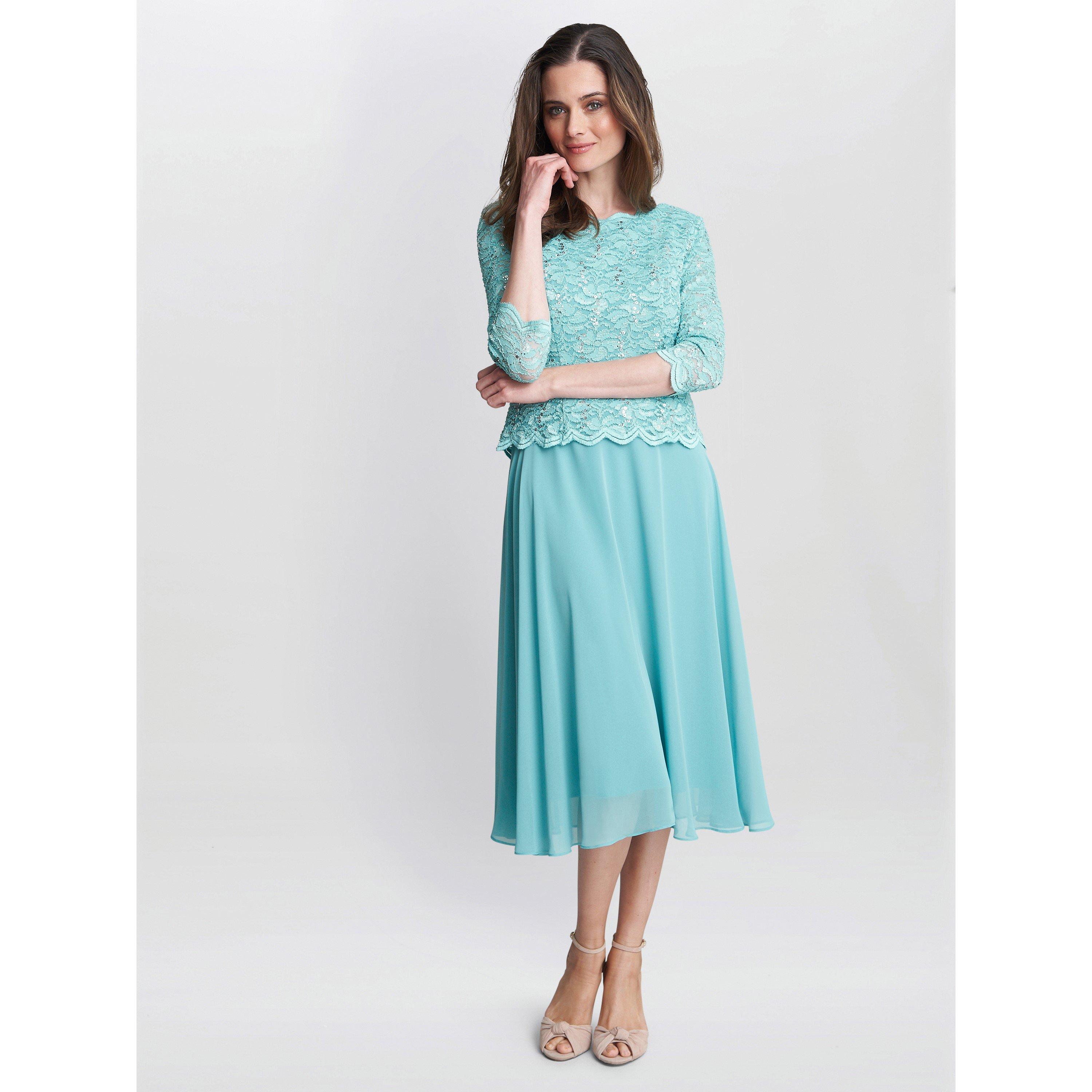 Sea Mist - Gina Bacconi - Rona Midi Dress with Chiffon Skirt - 5