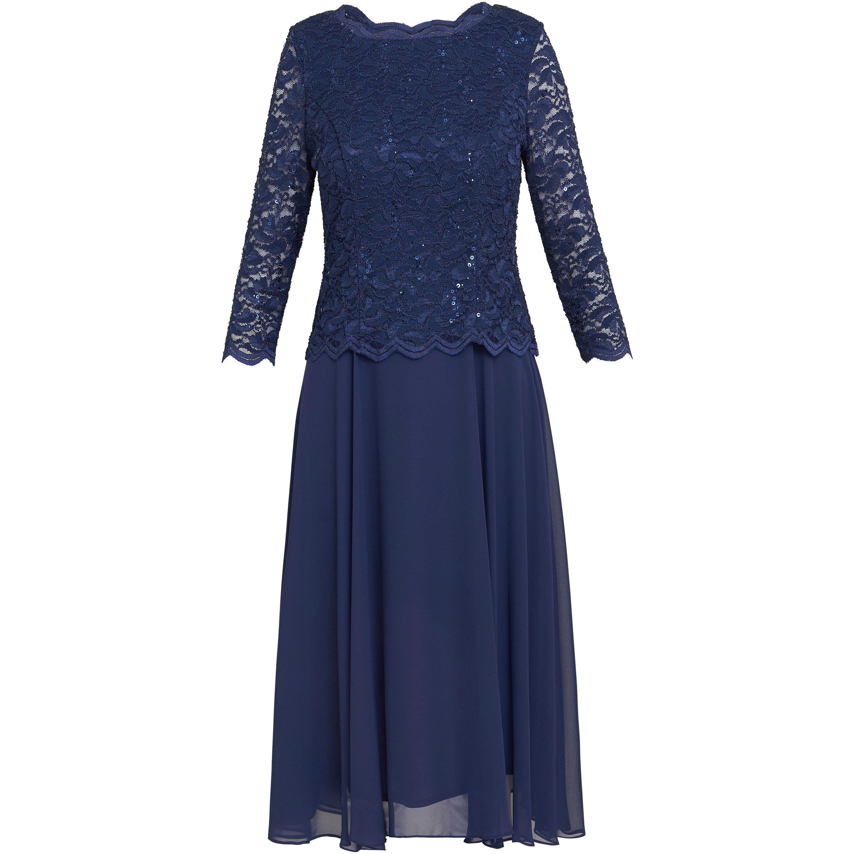 Spring Navy - Gina Bacconi - Rona Midi Dress with Chiffon Skirt - 1