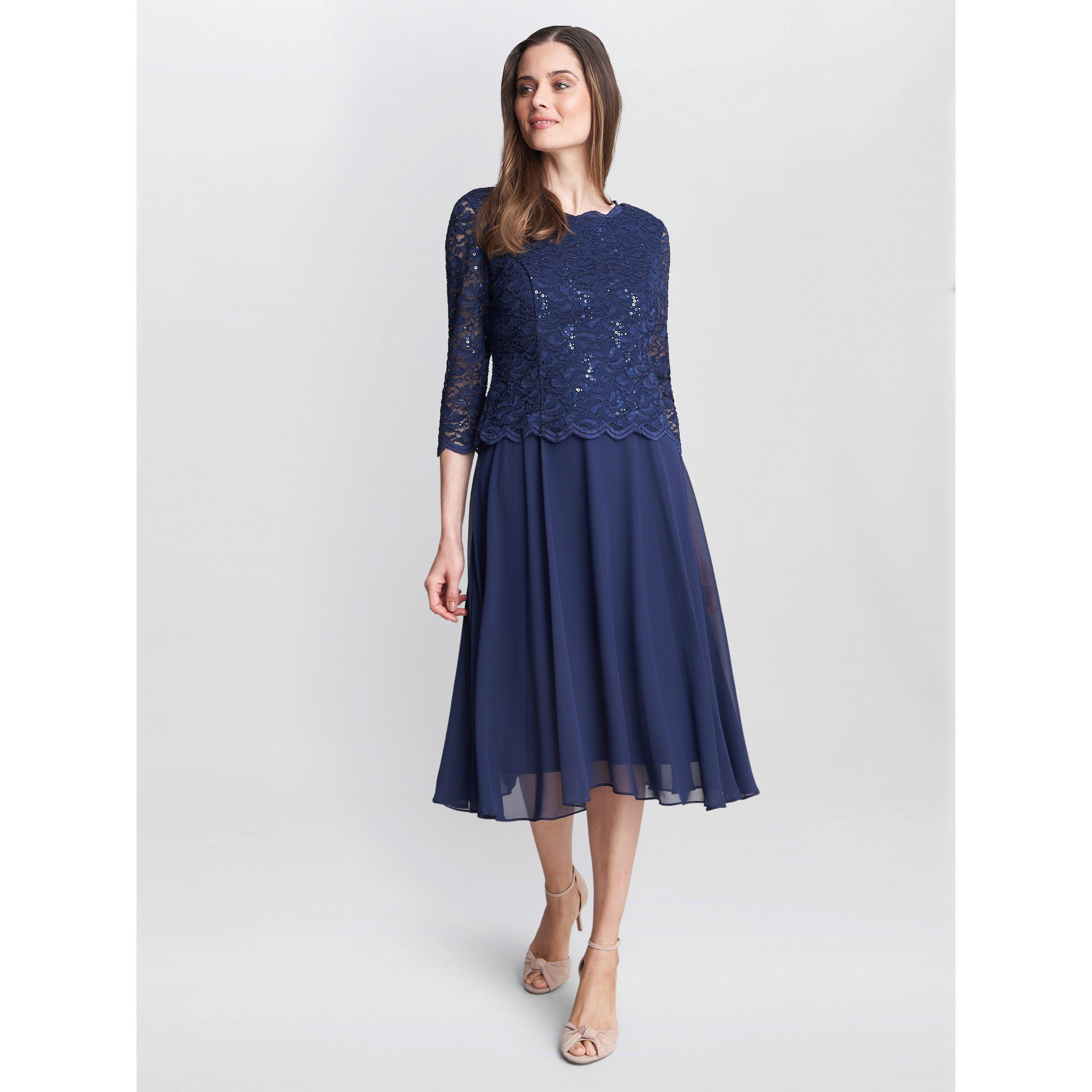 Spring Navy - Gina Bacconi - Rona Midi Dress with Chiffon Skirt - 2