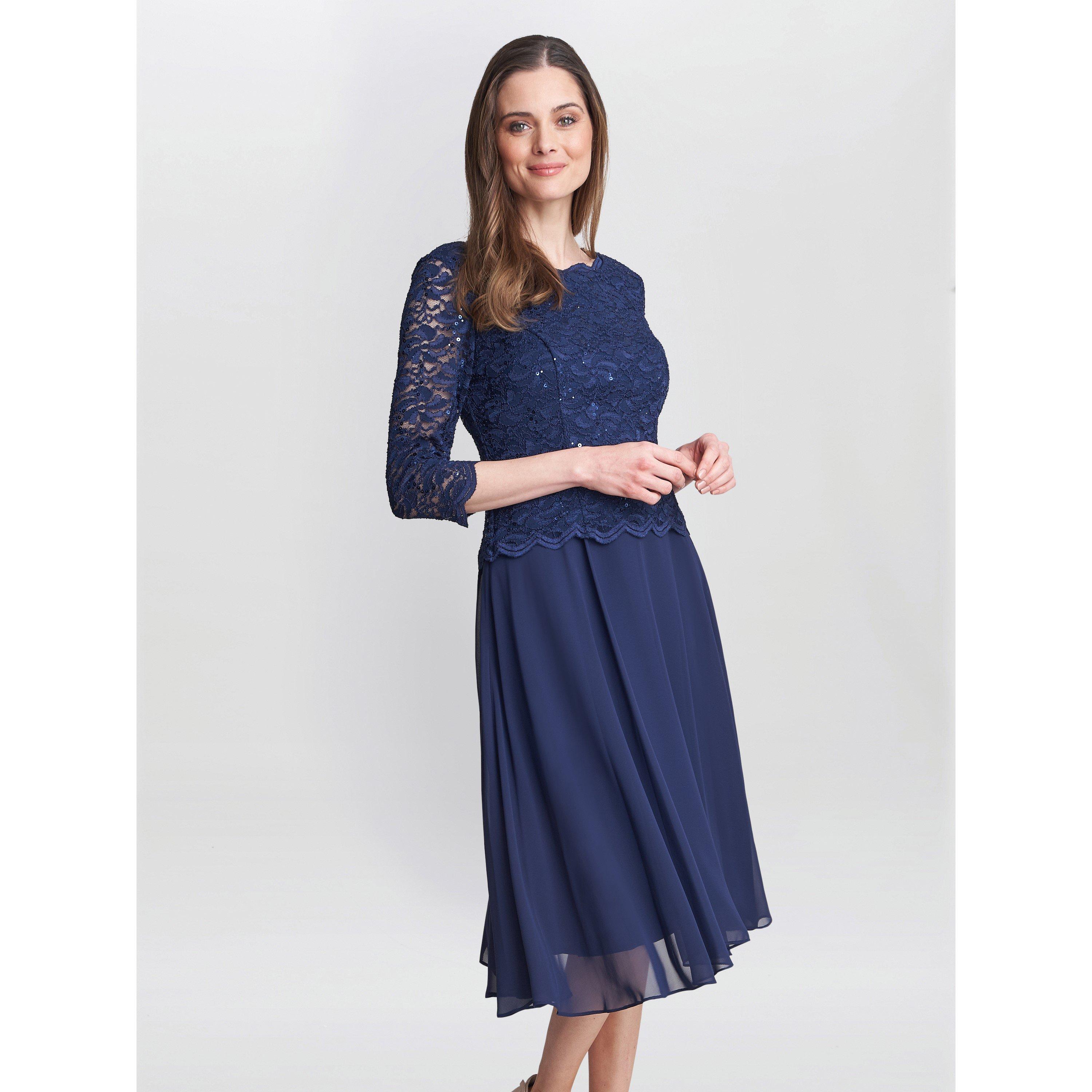 Spring Navy - Gina Bacconi - Rona Midi Dress with Chiffon Skirt - 3