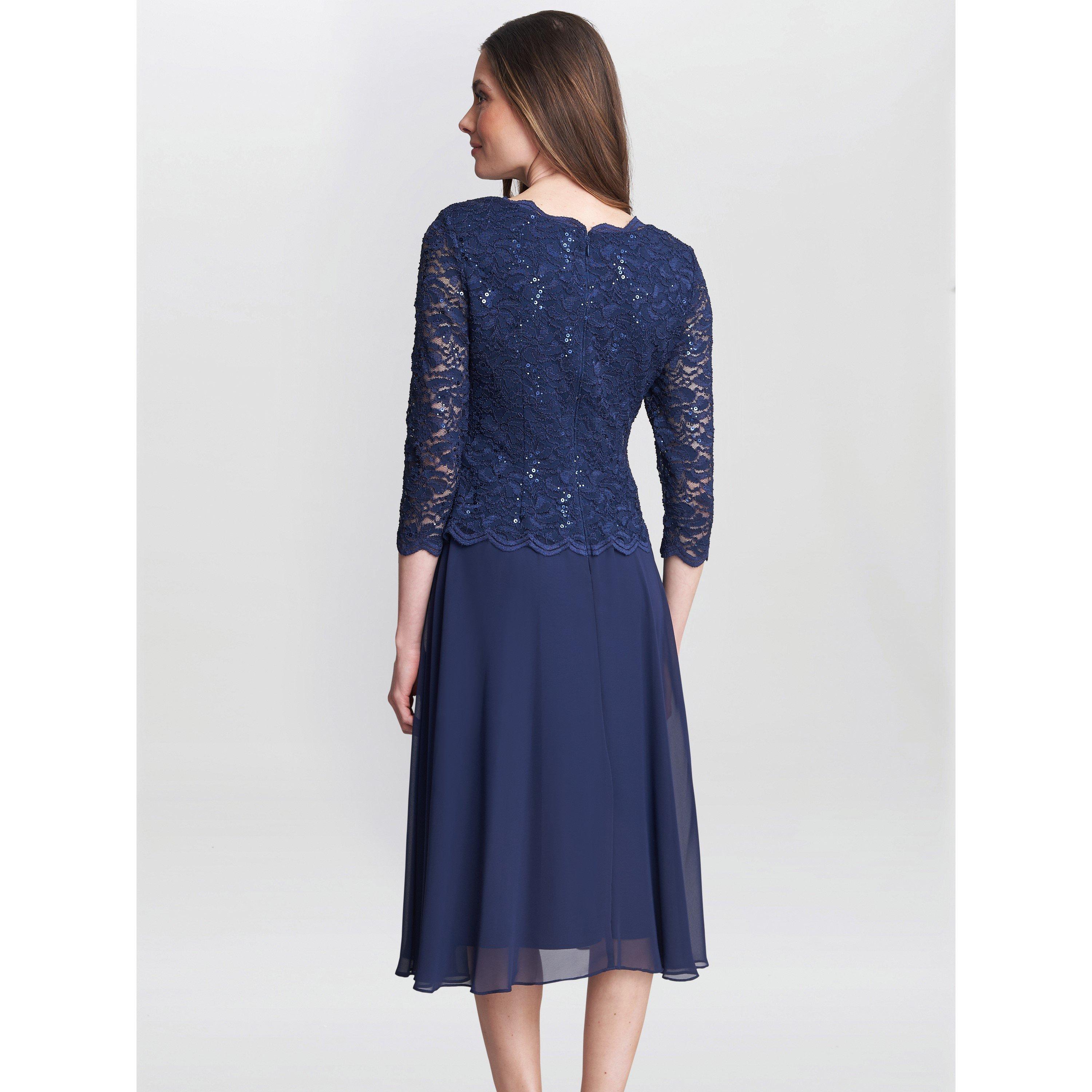 Spring Navy - Gina Bacconi - Rona Midi Dress with Chiffon Skirt - 4