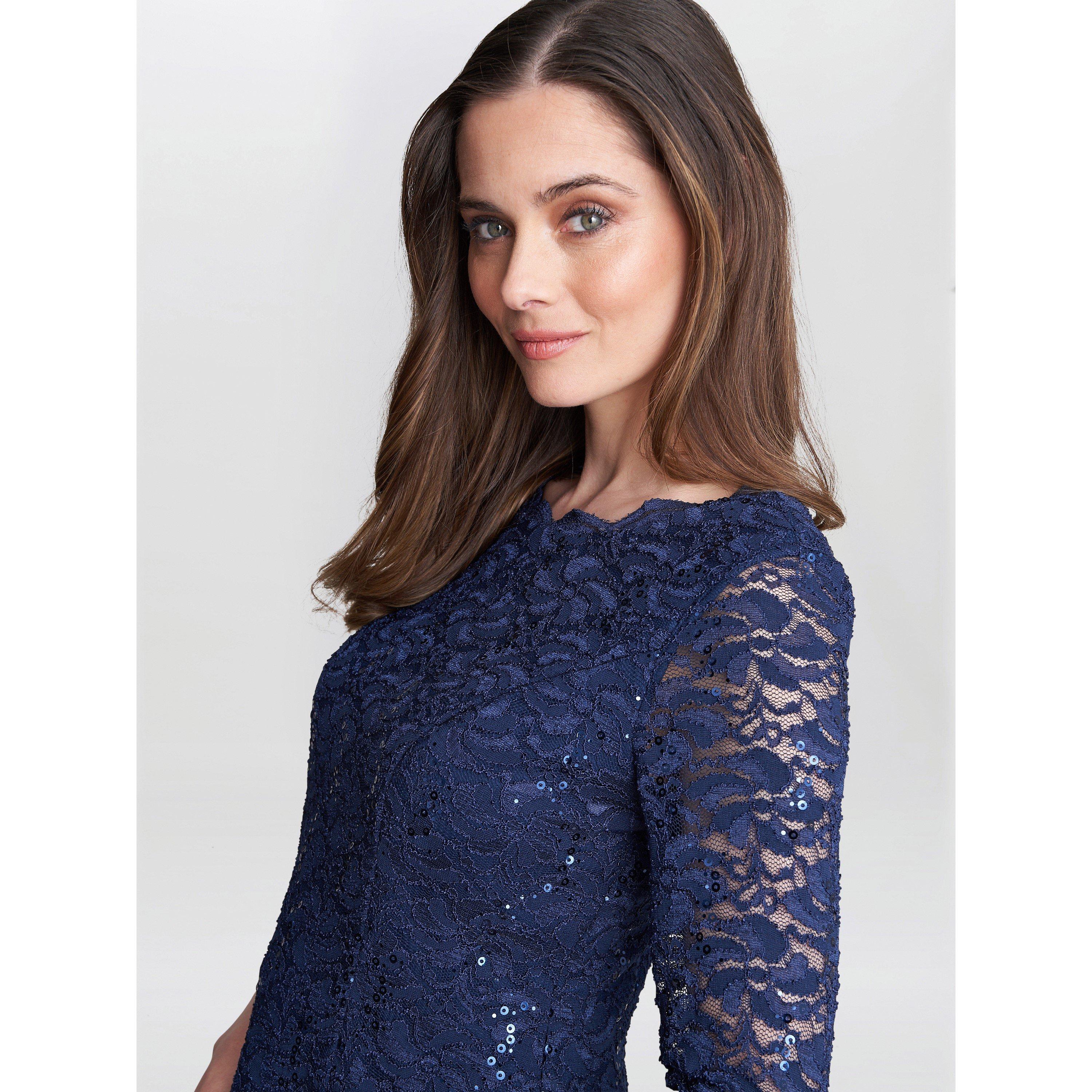 Spring Navy - Gina Bacconi - Rona Midi Dress with Chiffon Skirt - 6