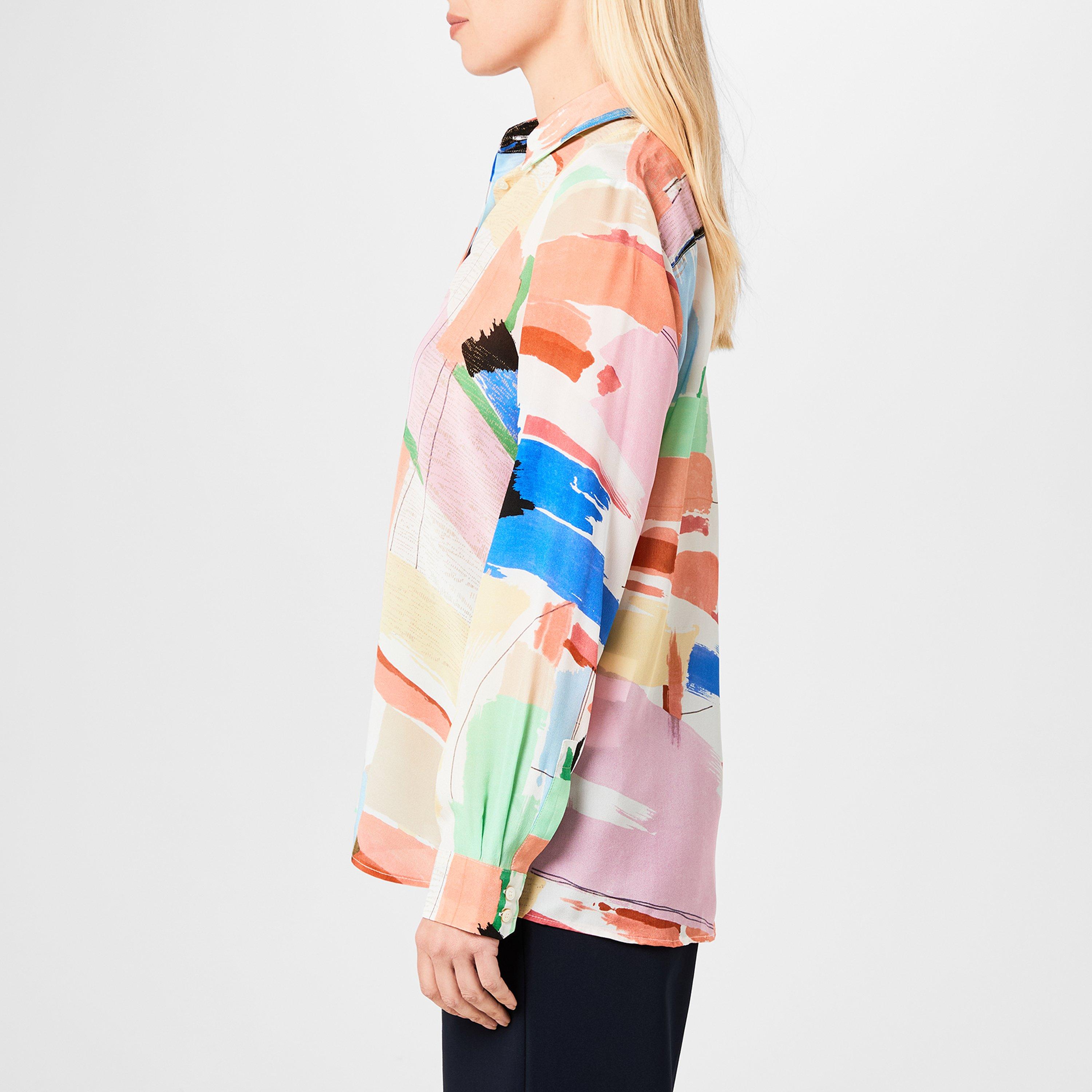 Pink 010 - Marella - Women's Abstract Print Long Sleeve Button Through Shirt - 2