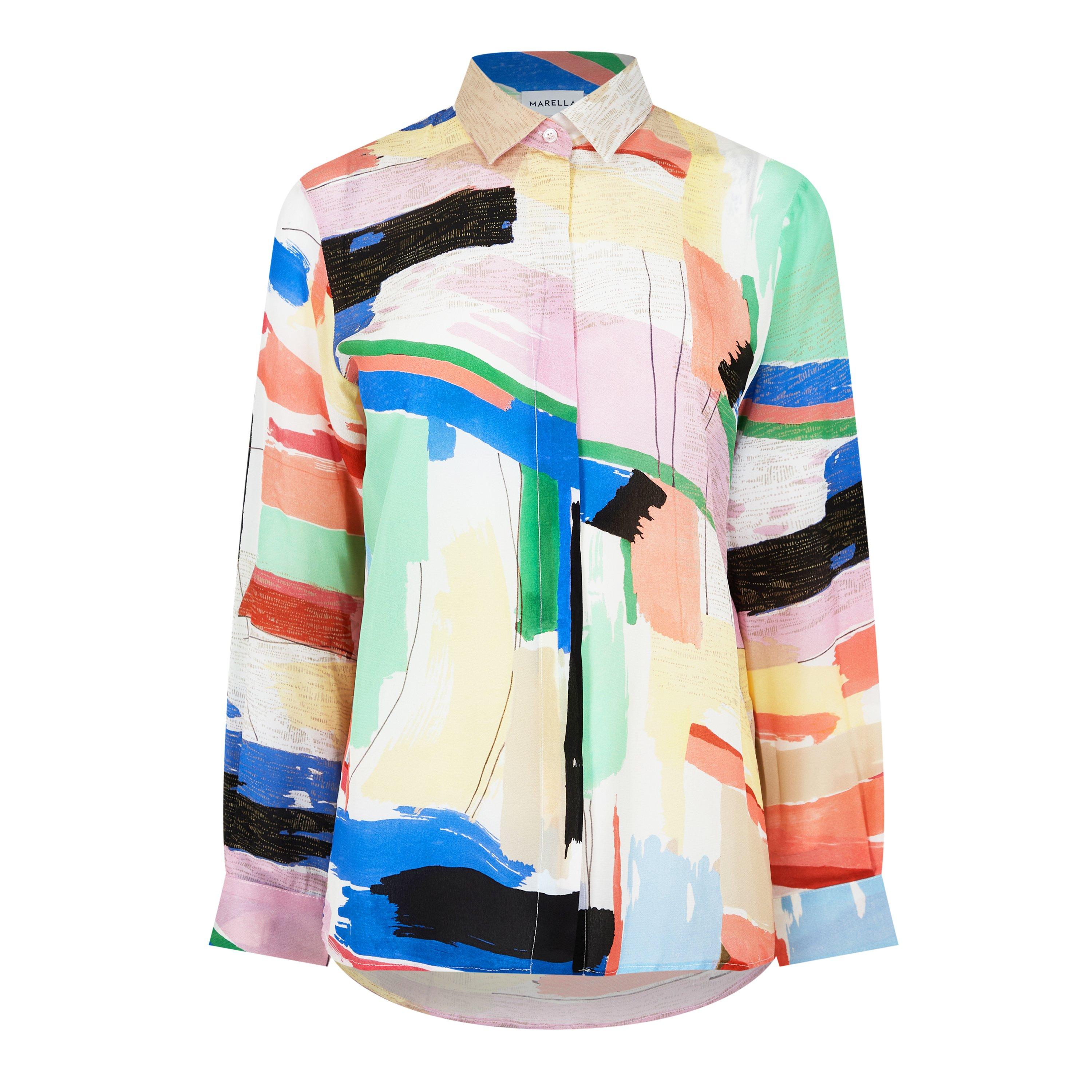 Pink 010 - Marella - Women's Abstract Print Long Sleeve Button Through Shirt - 6