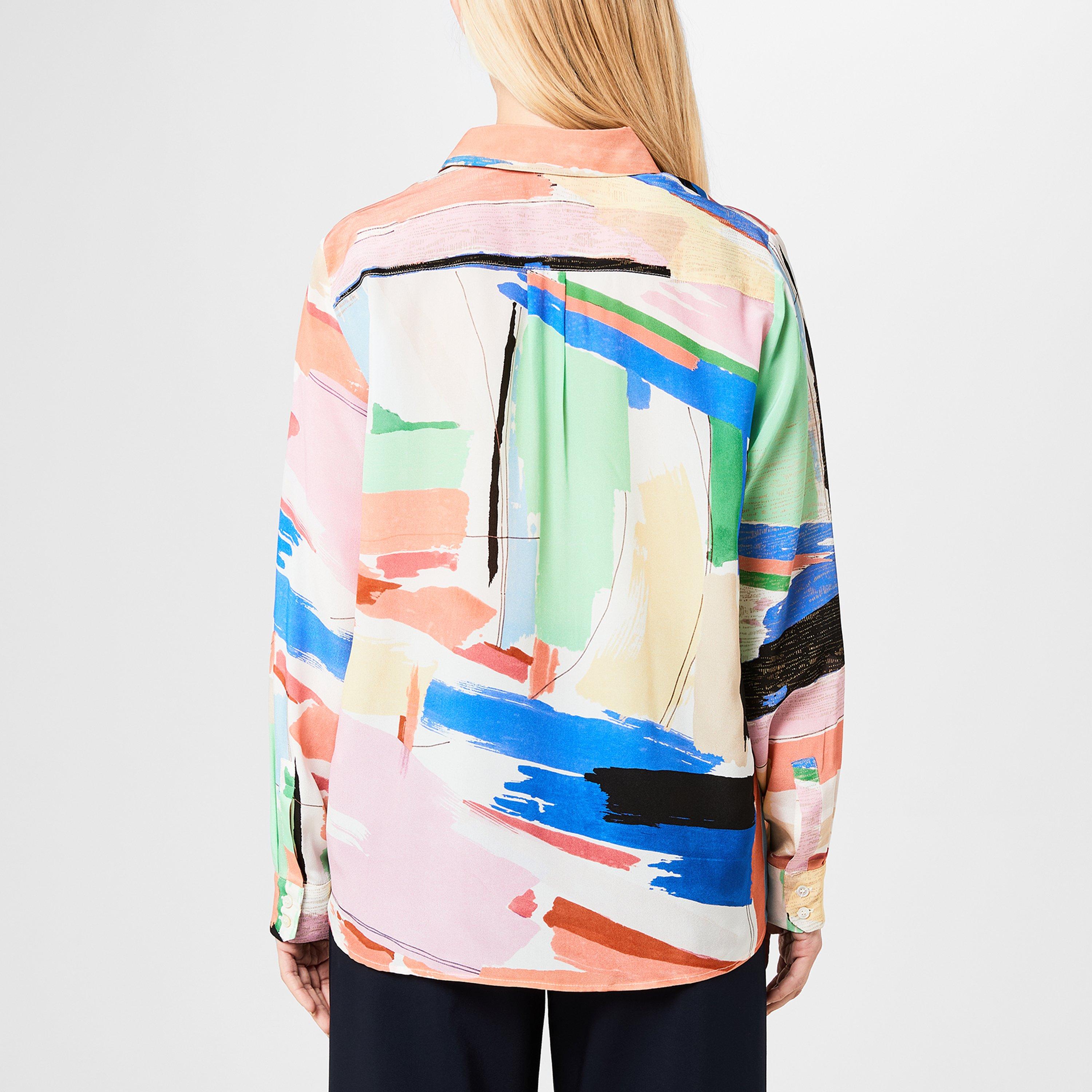 Pink 010 - Marella - Women's Abstract Print Long Sleeve Button Through Shirt - 3