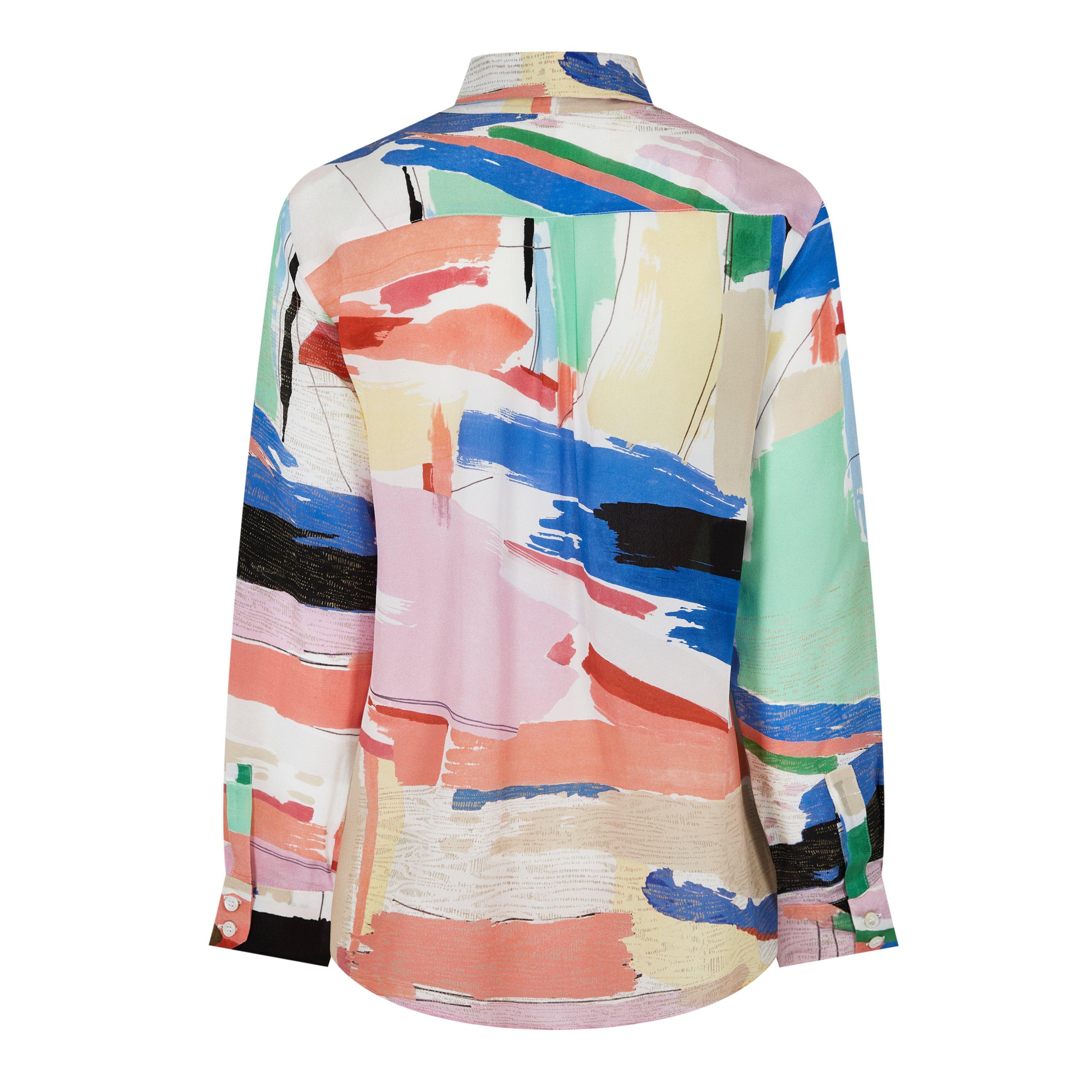 Pink 010 - Marella - Women's Abstract Print Long Sleeve Button Through Shirt - 5