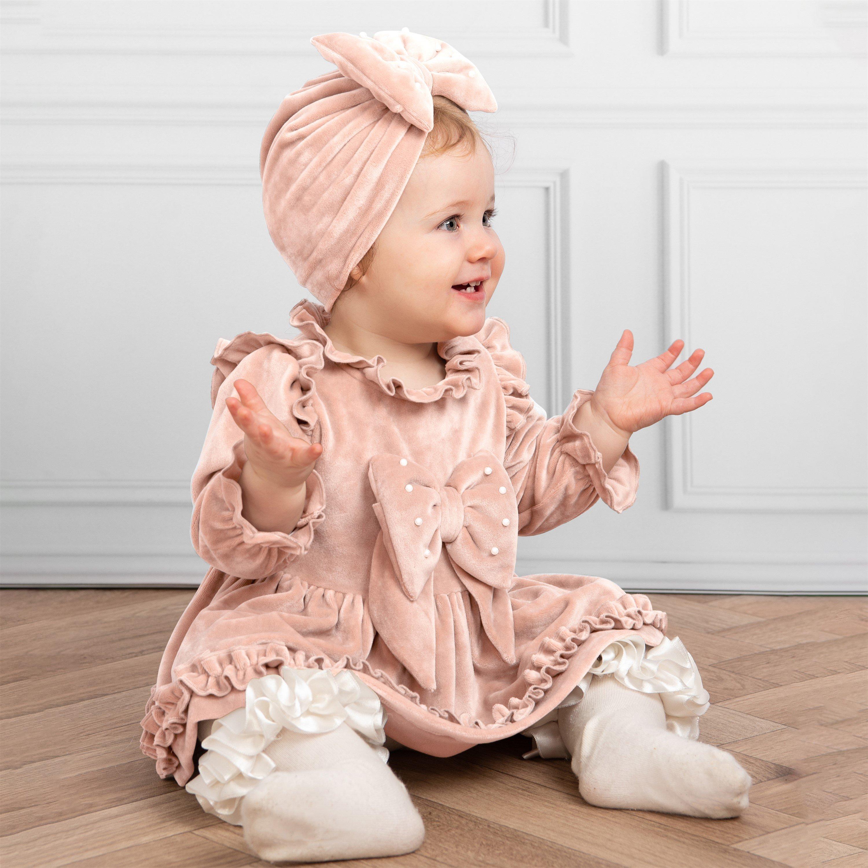Caramelo Kids Kids' Velour Dress and Hat Set
