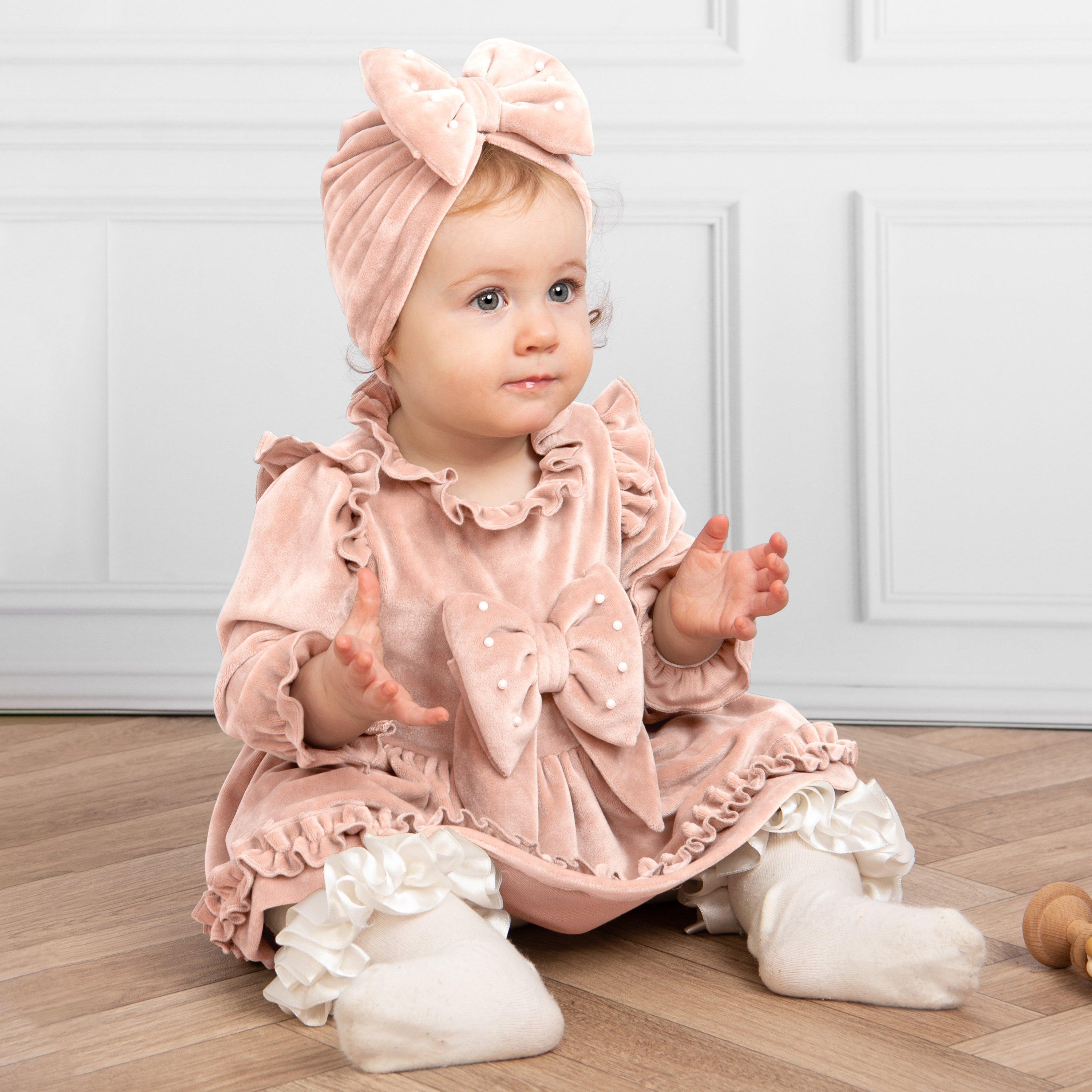 Pink - Caramelo Kids - Kids' Velour Dress and Hat Set - 2