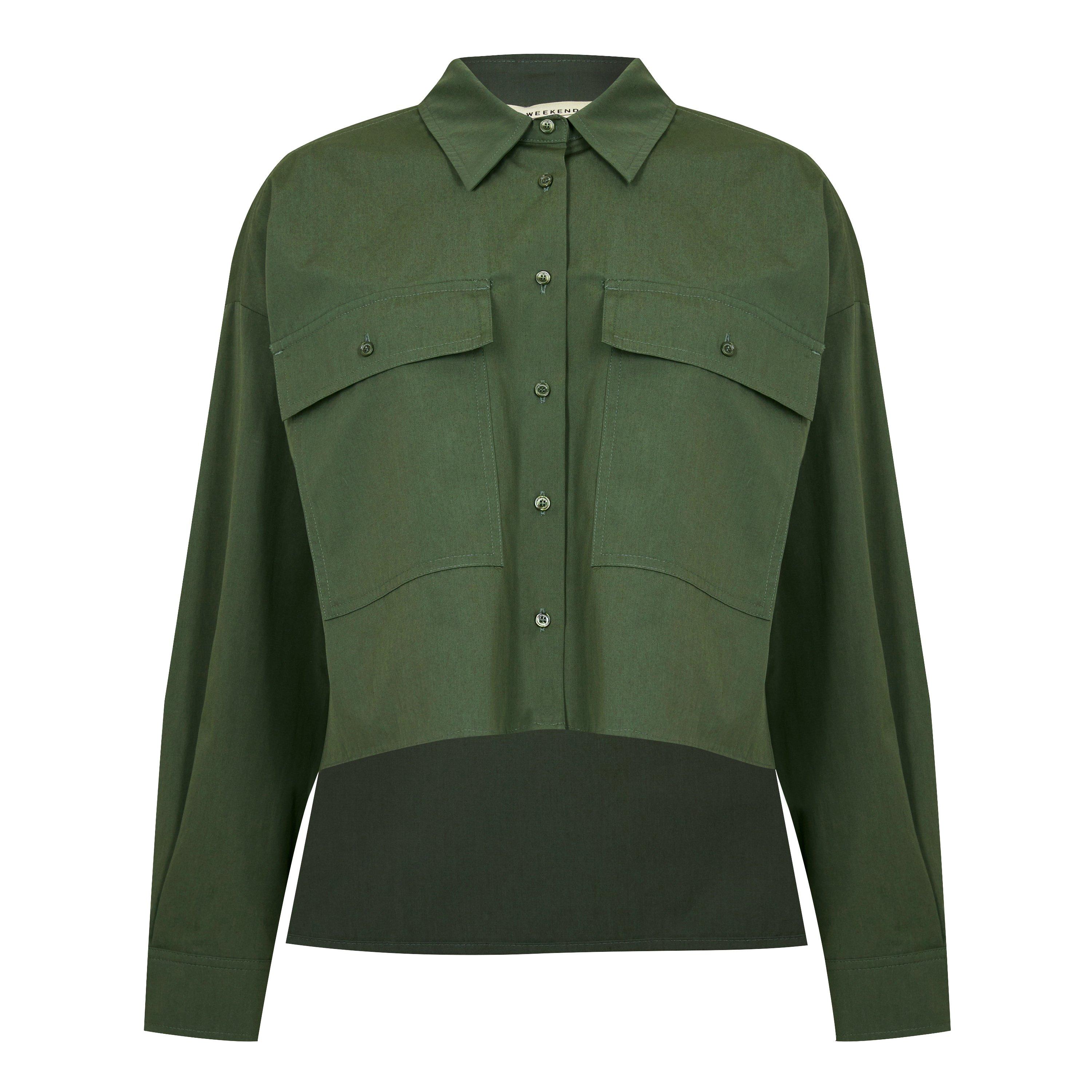 Kaki 011 - Weekend Max Mara - Women's Carter Long-Sleeve Plain Shirt - 5