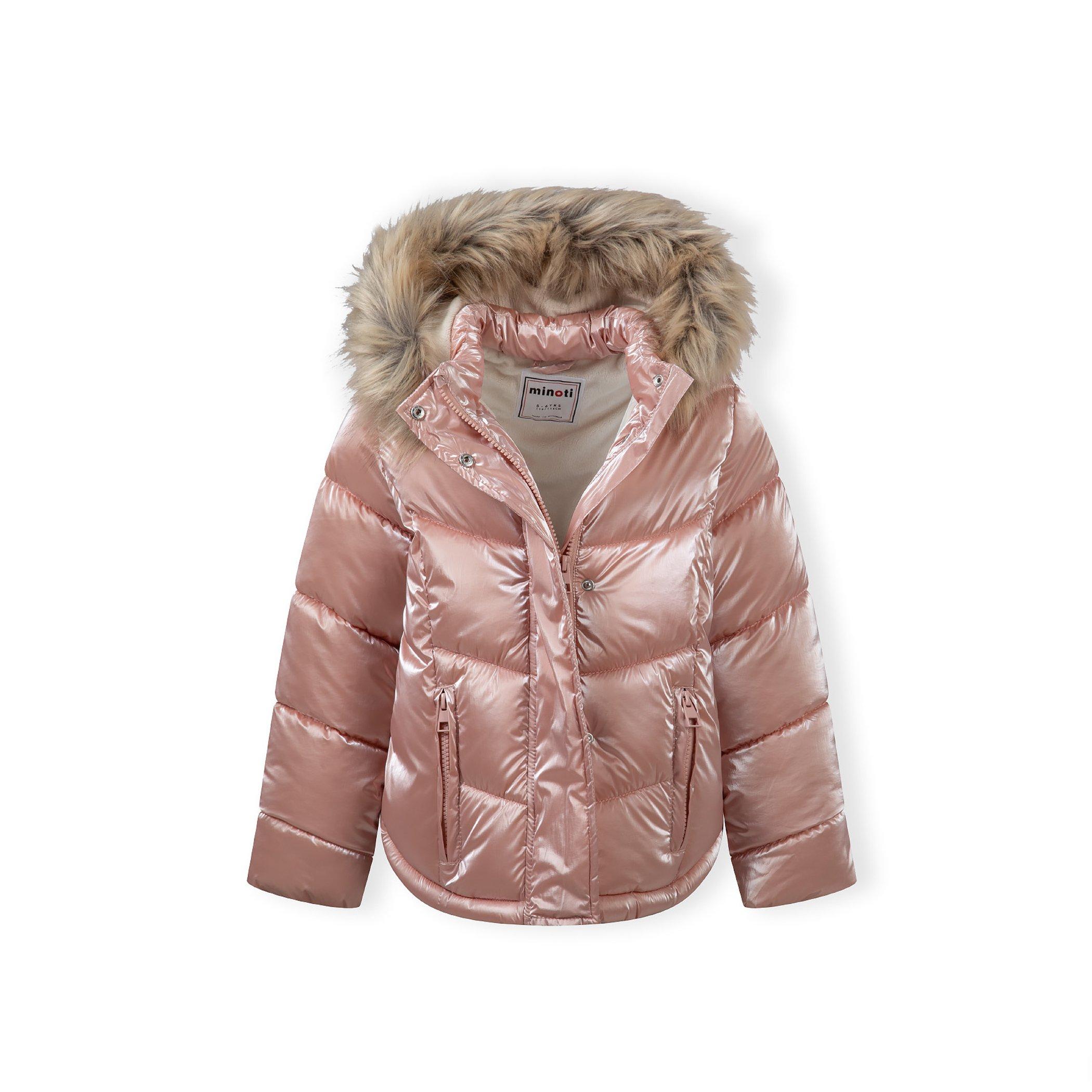 Pink - Minoti - Girls winter jacket with metallic finish and faux fur pink - 4