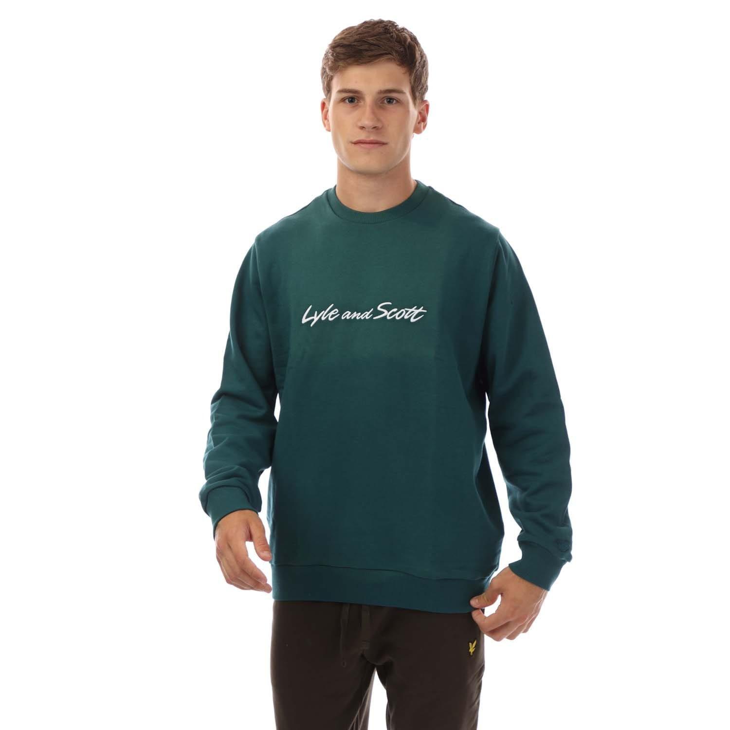 Green White - Lyle and Scott - Script Sweatshirt - 1