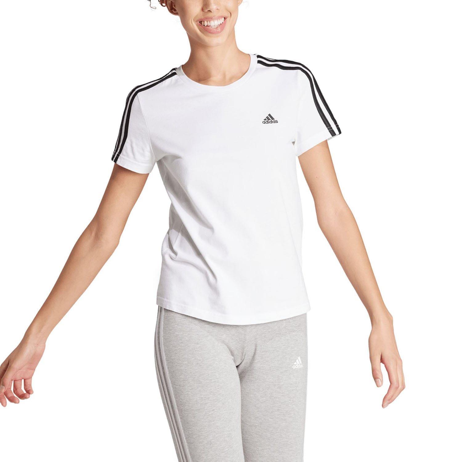 White - adidas - Essentials Slim 3-Stripes T-Shirt - 4