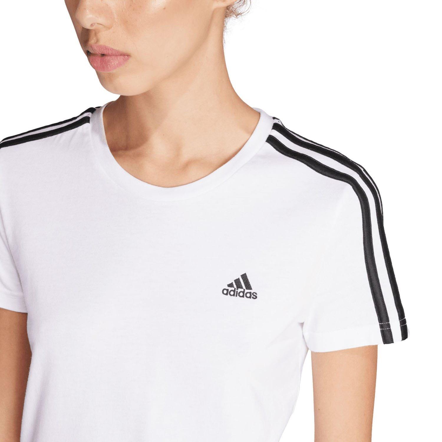 White - adidas - Essentials Slim 3-Stripes T-Shirt - 7