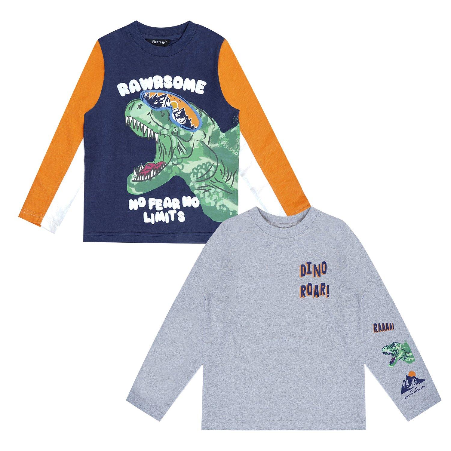 Multi - Firetrap - Dino 2 Pack Long Sleeve T-Shirts - 1