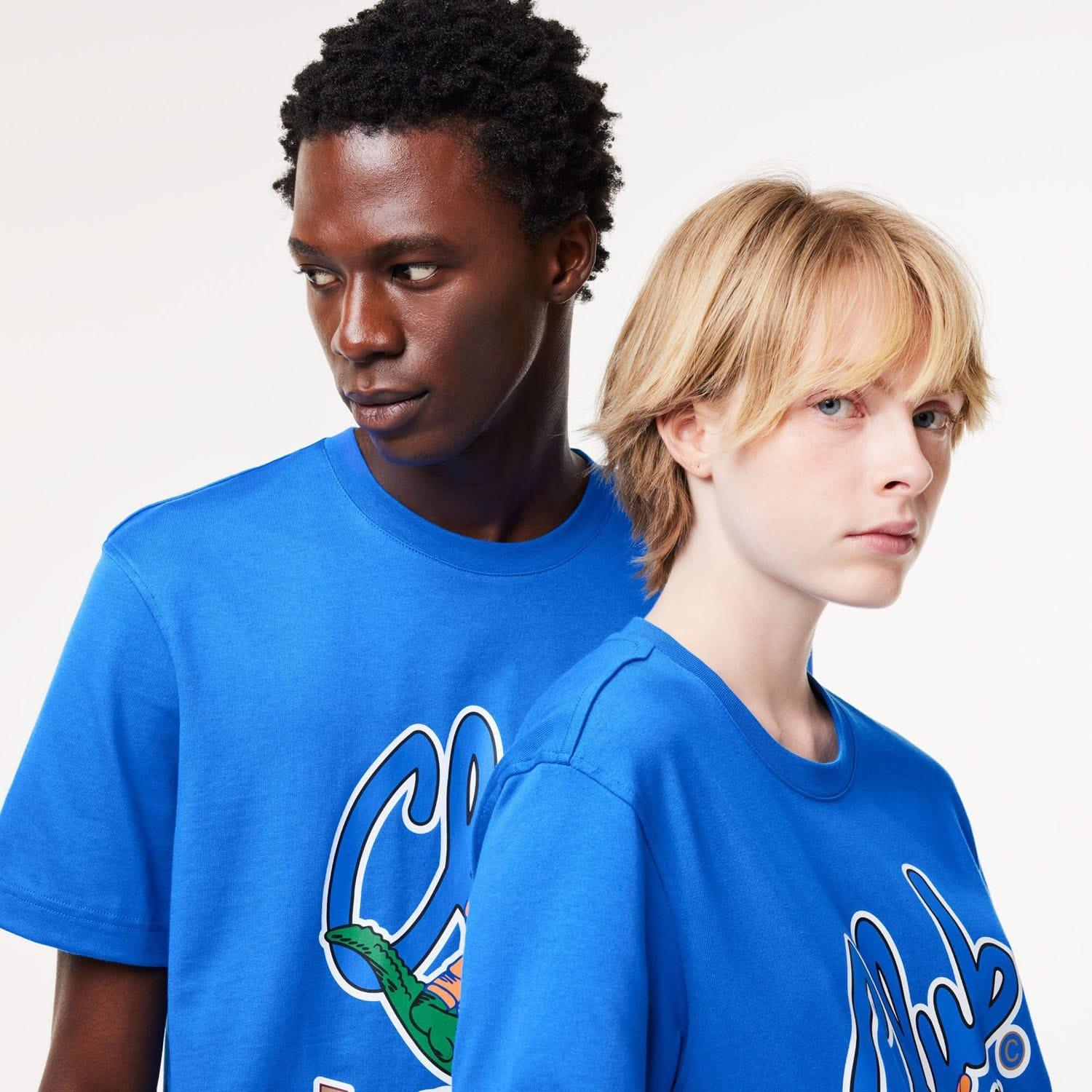 Blue - Lacoste - Relaxed Fit Signiature Print T-Shirt - 4