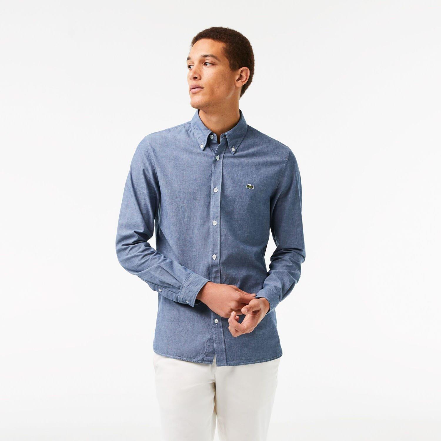 Blue - Lacoste - Slim Fit Concealed Placket Poplin Shirt - 1