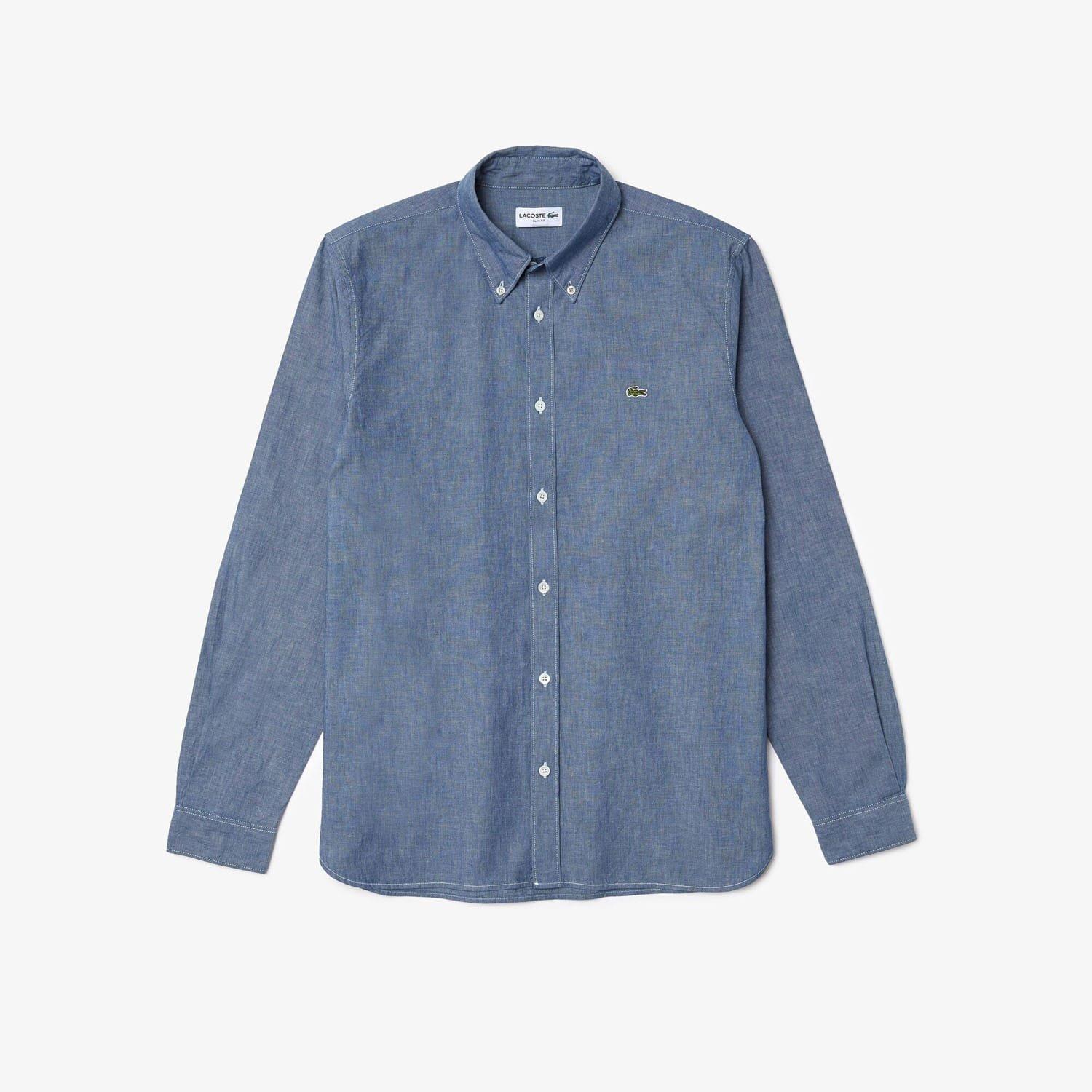 Blue - Lacoste - Slim Fit Concealed Placket Poplin Shirt - 4