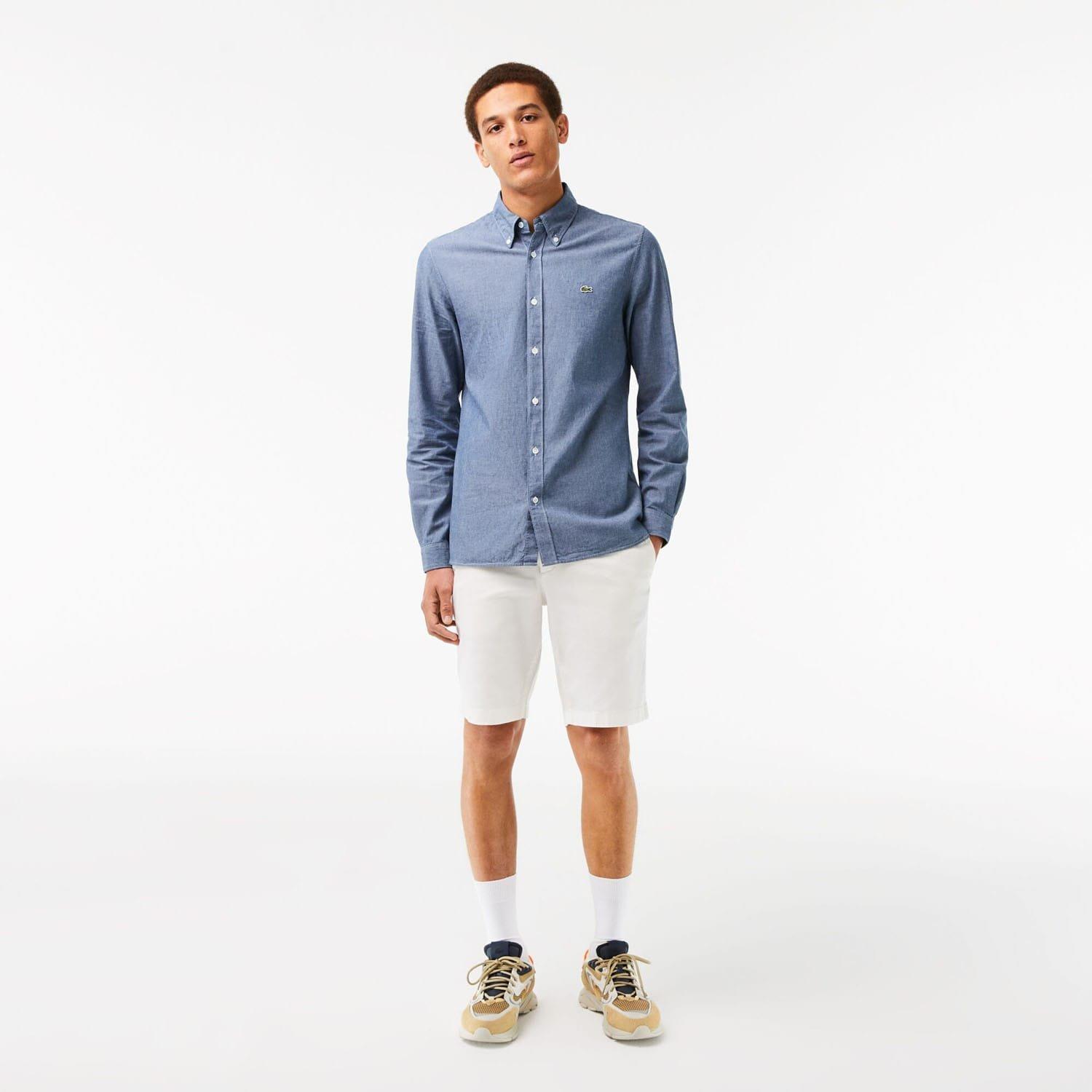 Blue - Lacoste - Slim Fit Concealed Placket Poplin Shirt - 5