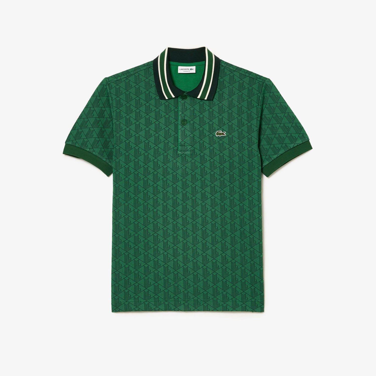 Green - Lacoste - Classic Fit Monogram Jacquard Polo Shirt - 4