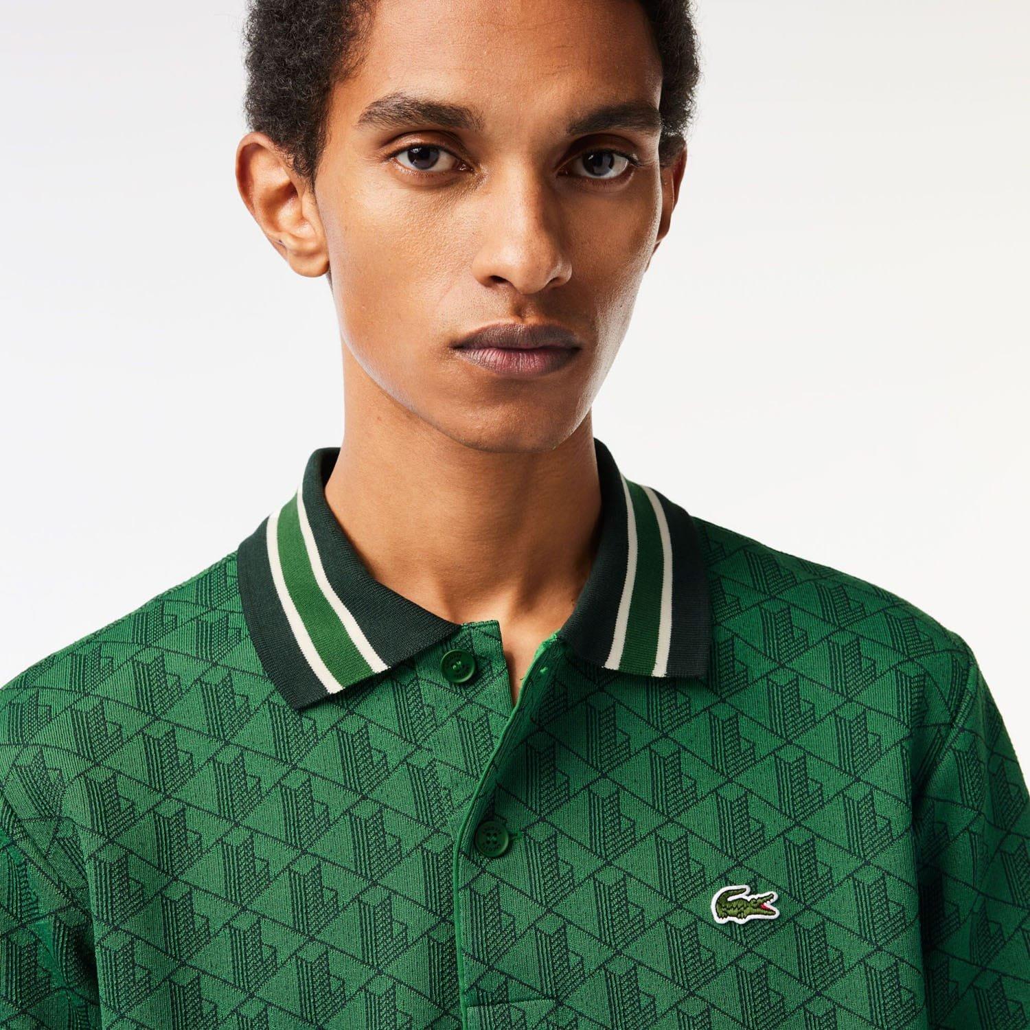 Green - Lacoste - Classic Fit Monogram Jacquard Polo Shirt - 5