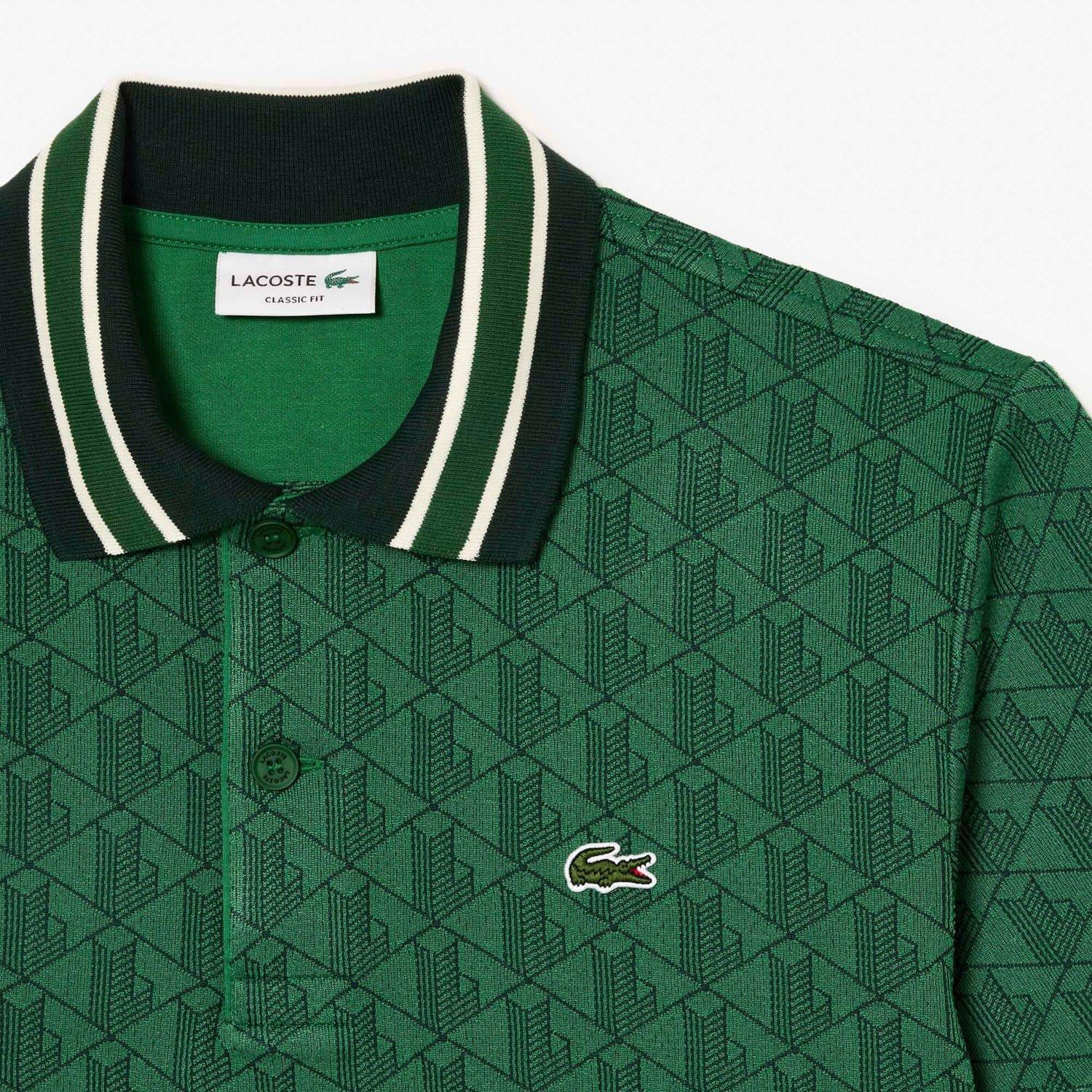 Green - Lacoste - Classic Fit Monogram Jacquard Polo Shirt - 6