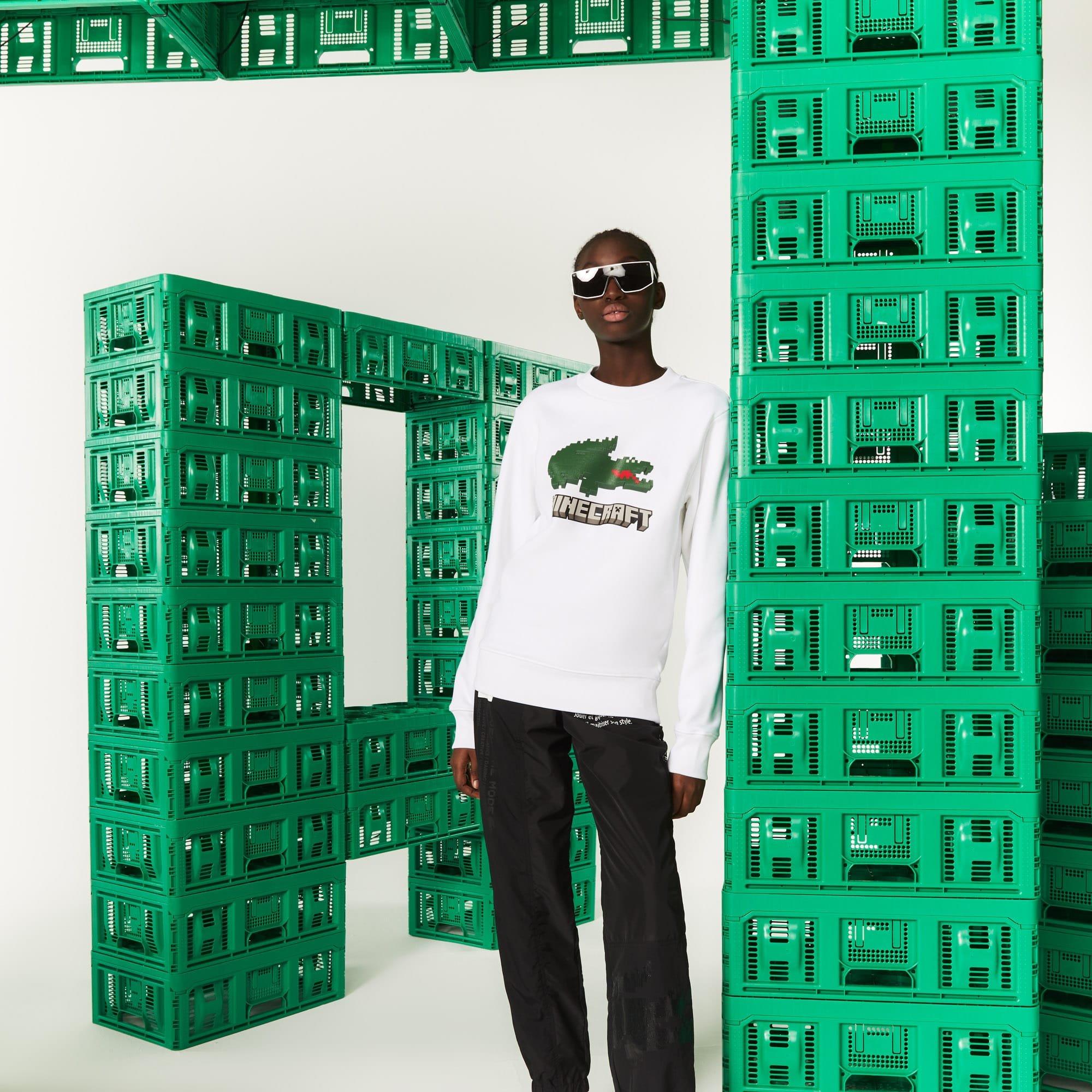 White - Lacoste - Unisex Minecraft Pixel Art Long Sleeve Sweatshirt - 3