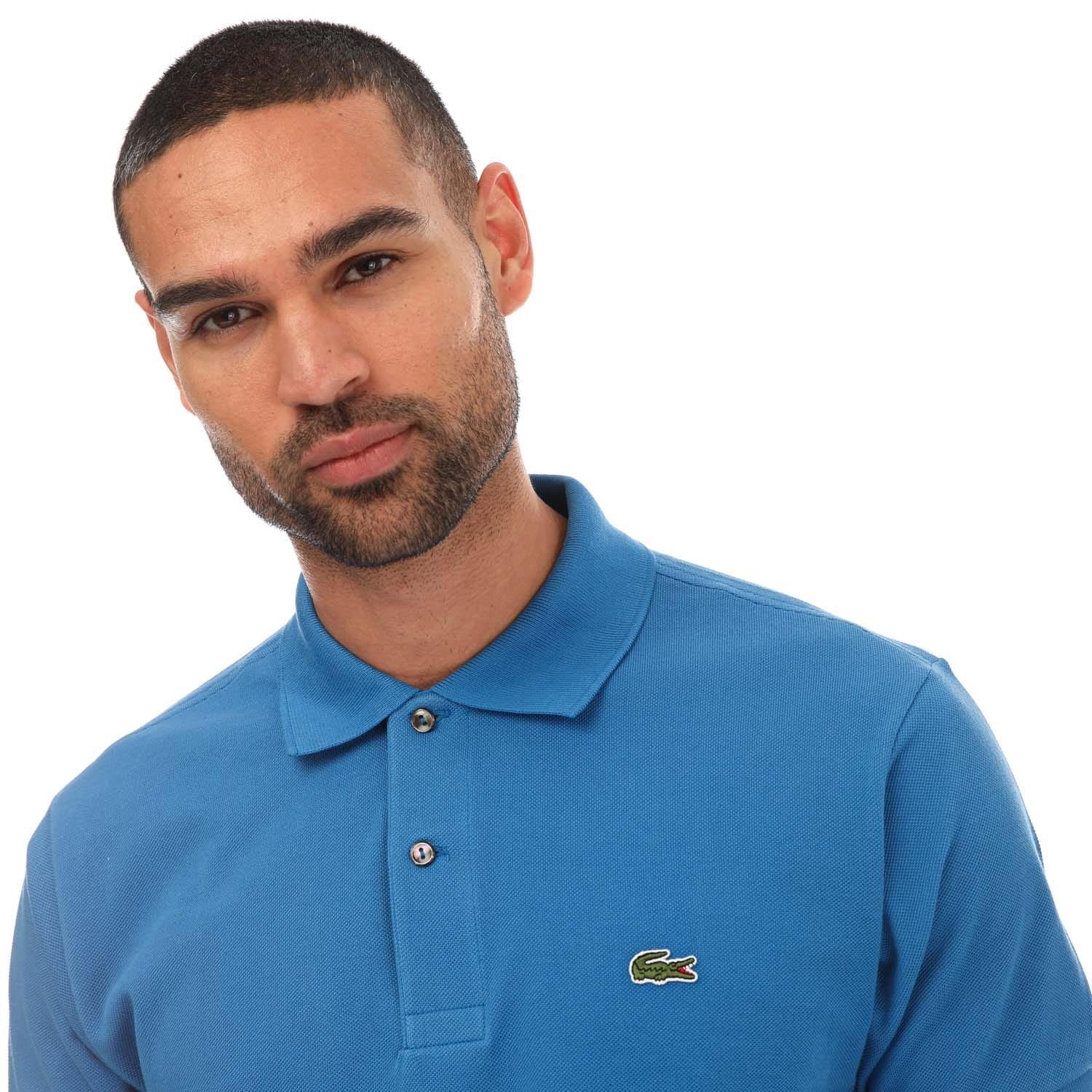 Blue - Lacoste - Short Sleeved Ribbed Collar Polo Shirt - 3