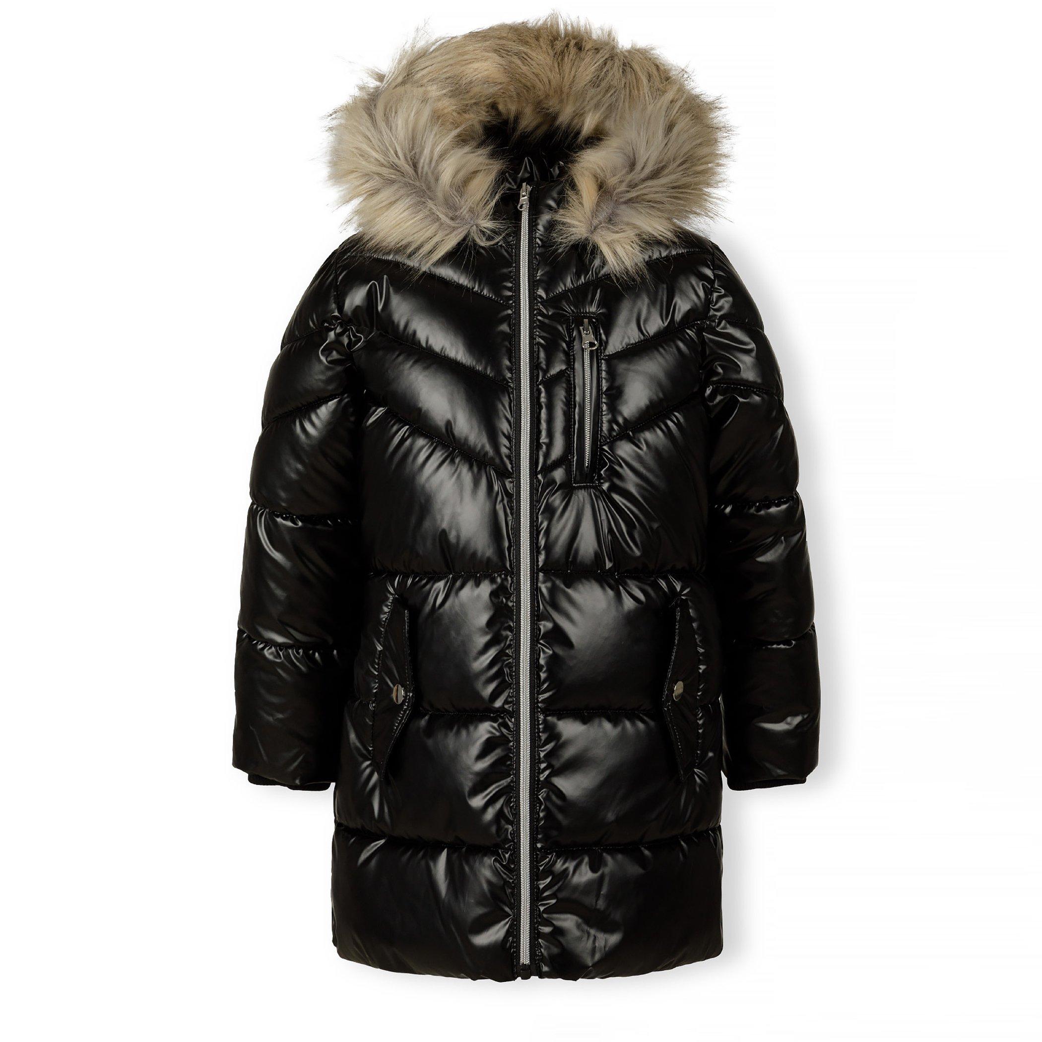 Minoti  Girls Winter Coat With Detachable Faux Fur Black - 3-4 Yrs