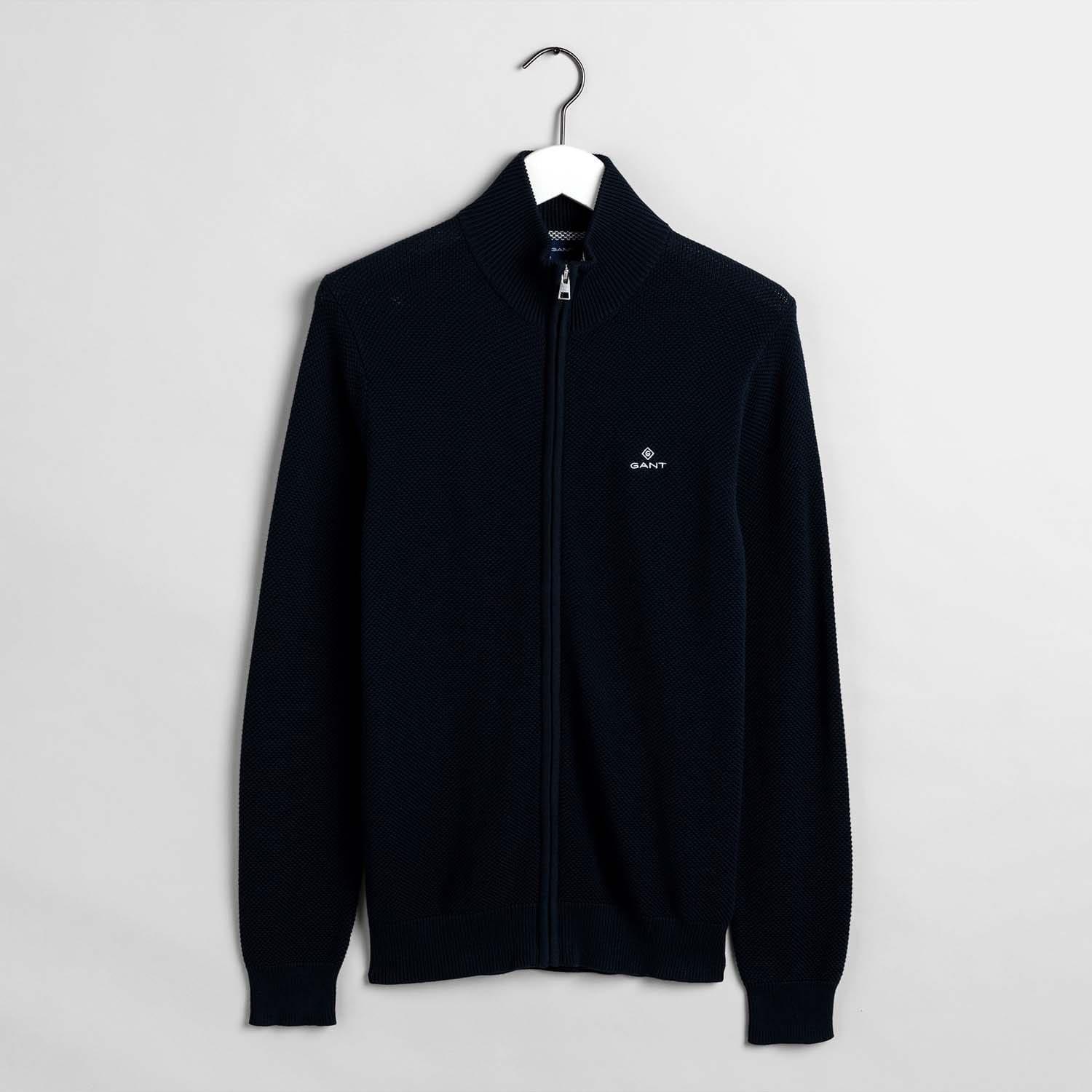 Navy - Gant - Cotton Piqu¿ Zipped Cardigan