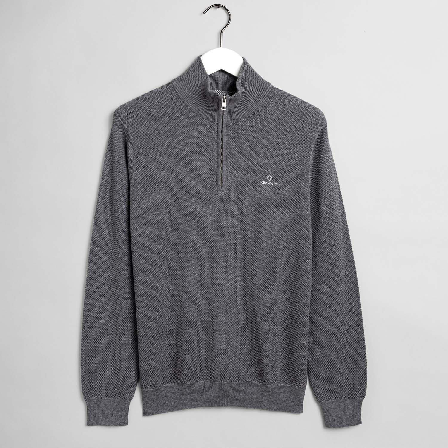 Grey Marl - Gant - Cotton Piqu¿ Half-Zip Sweater - 1