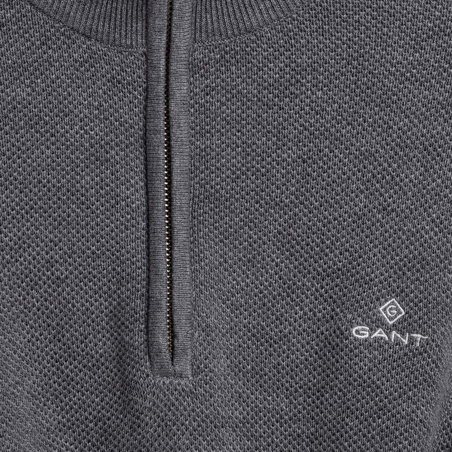 Grey Marl - Gant - Cotton Piqu¿ Half-Zip Sweater - 2