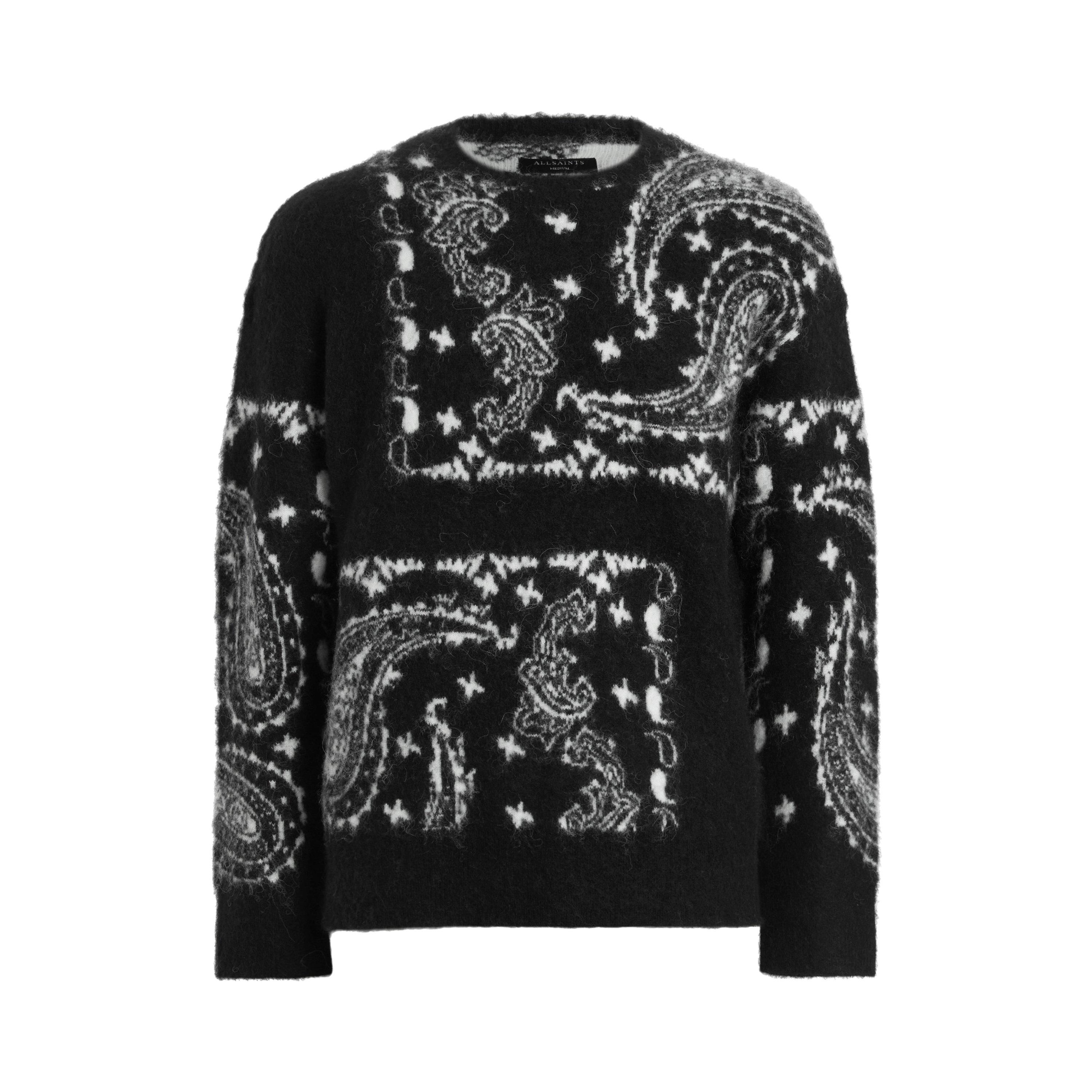 Black - AllSaints - Men's Bandana Paisley Jacquard Brushed Crew Neck Jumper - 1