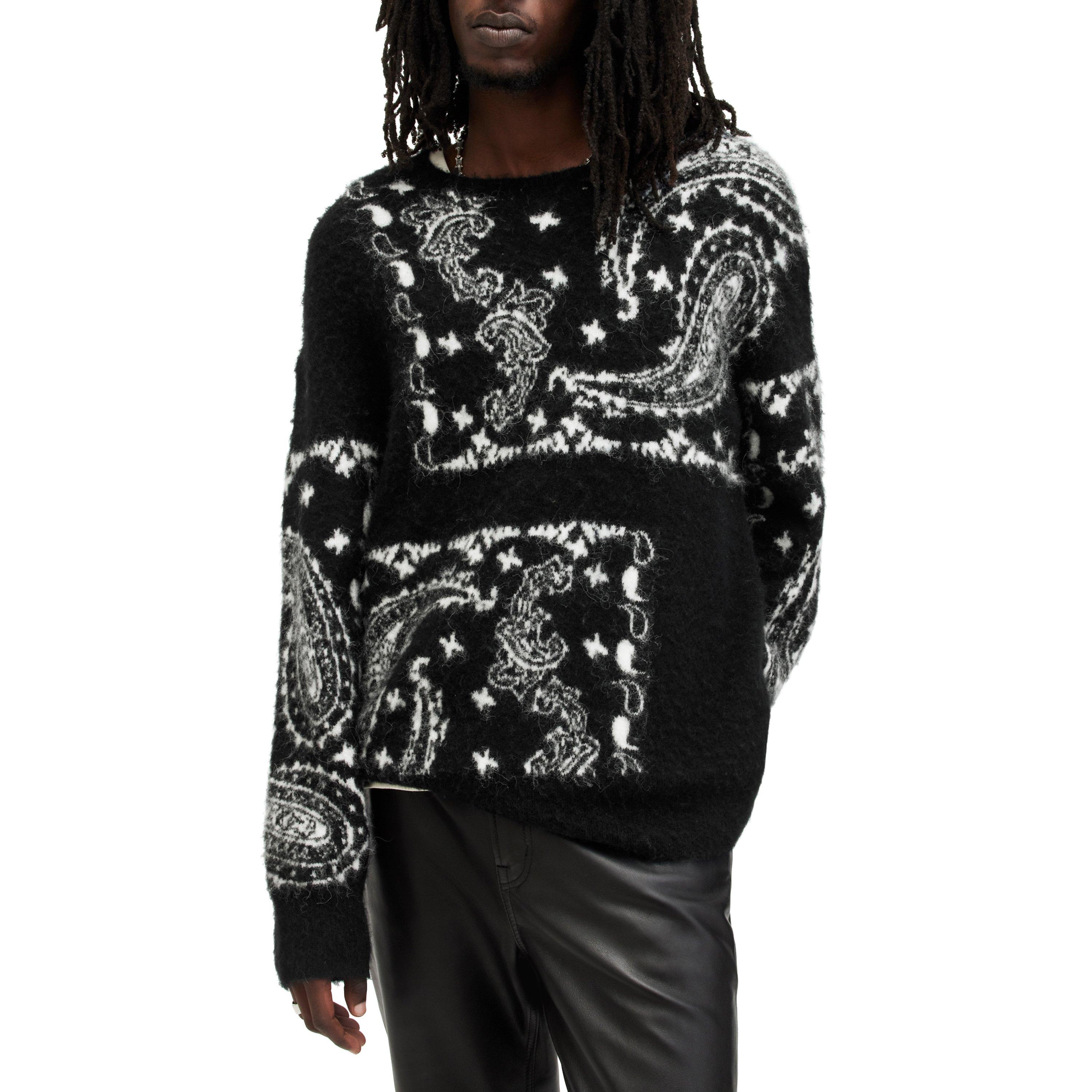 Black - AllSaints - Men's Bandana Paisley Jacquard Brushed Crew Neck Jumper - 2