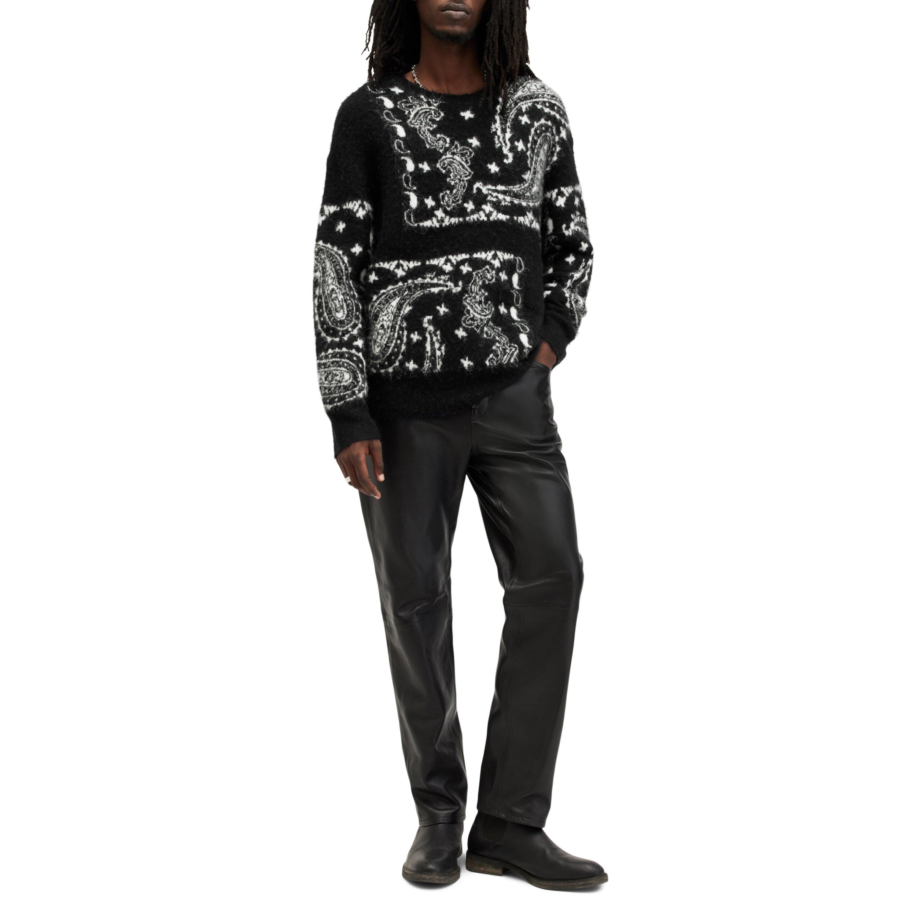 Black - AllSaints - Men's Bandana Paisley Jacquard Brushed Crew Neck Jumper - 3