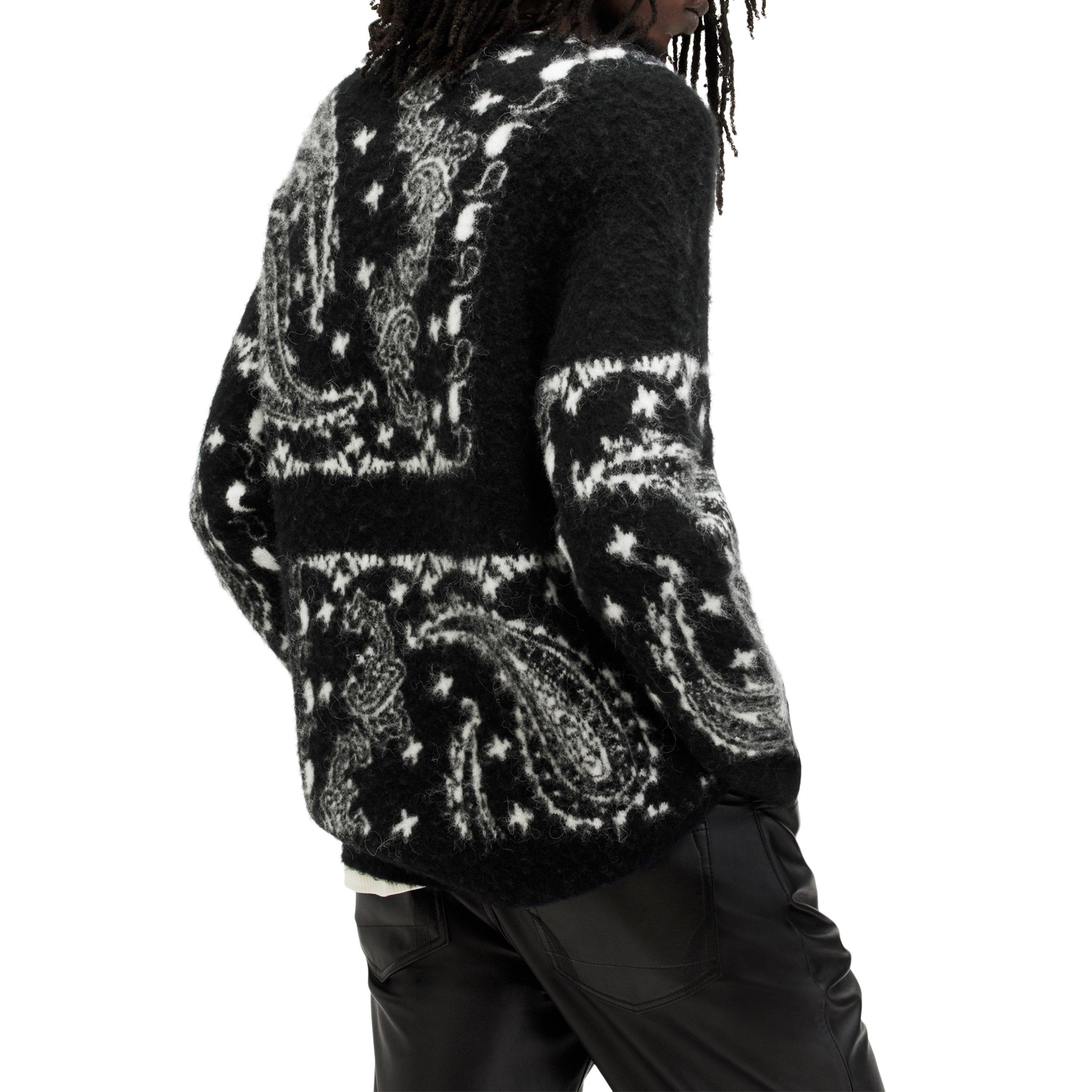 Black - AllSaints - Men's Bandana Paisley Jacquard Brushed Crew Neck Jumper - 4