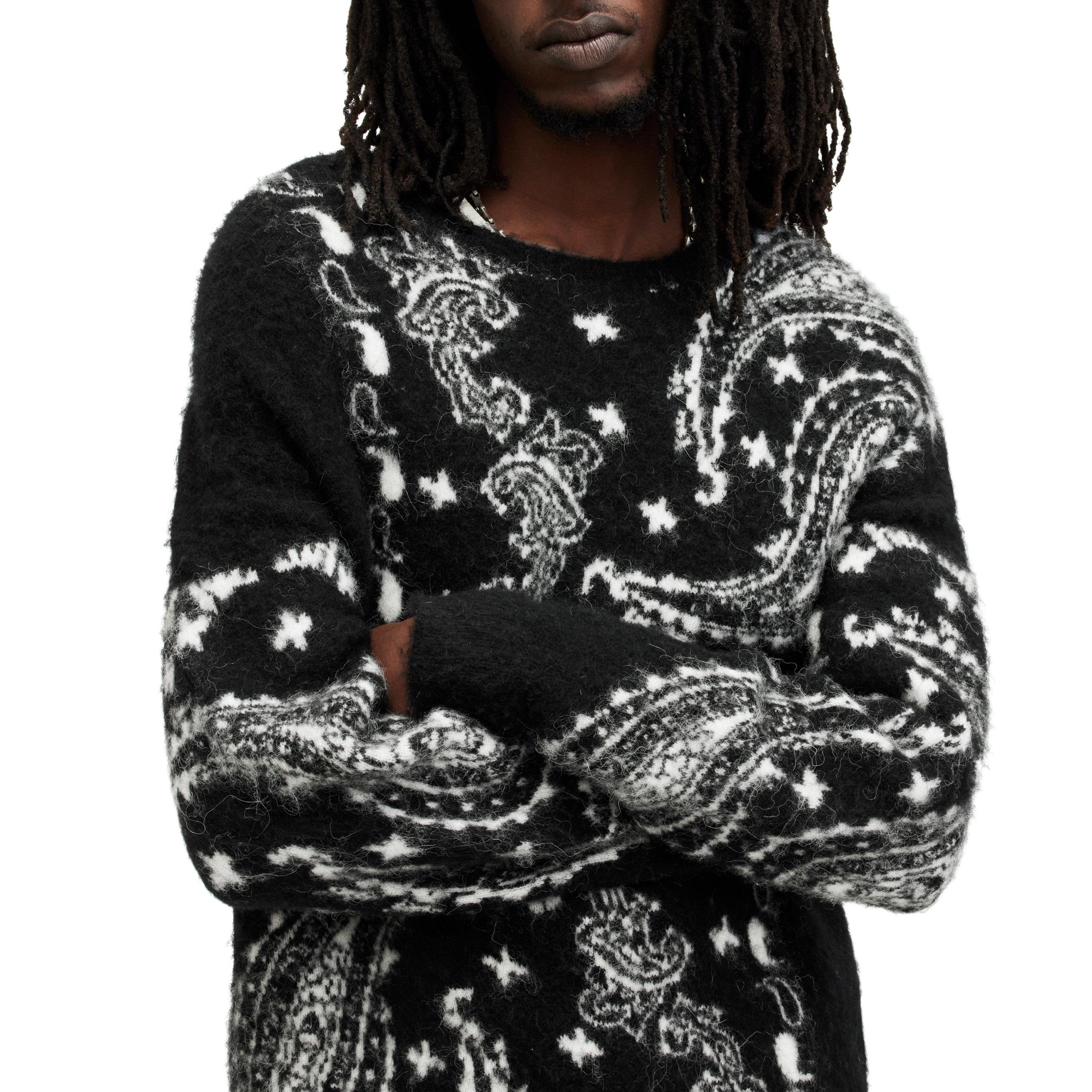 Black - AllSaints - Men's Bandana Paisley Jacquard Brushed Crew Neck Jumper - 5