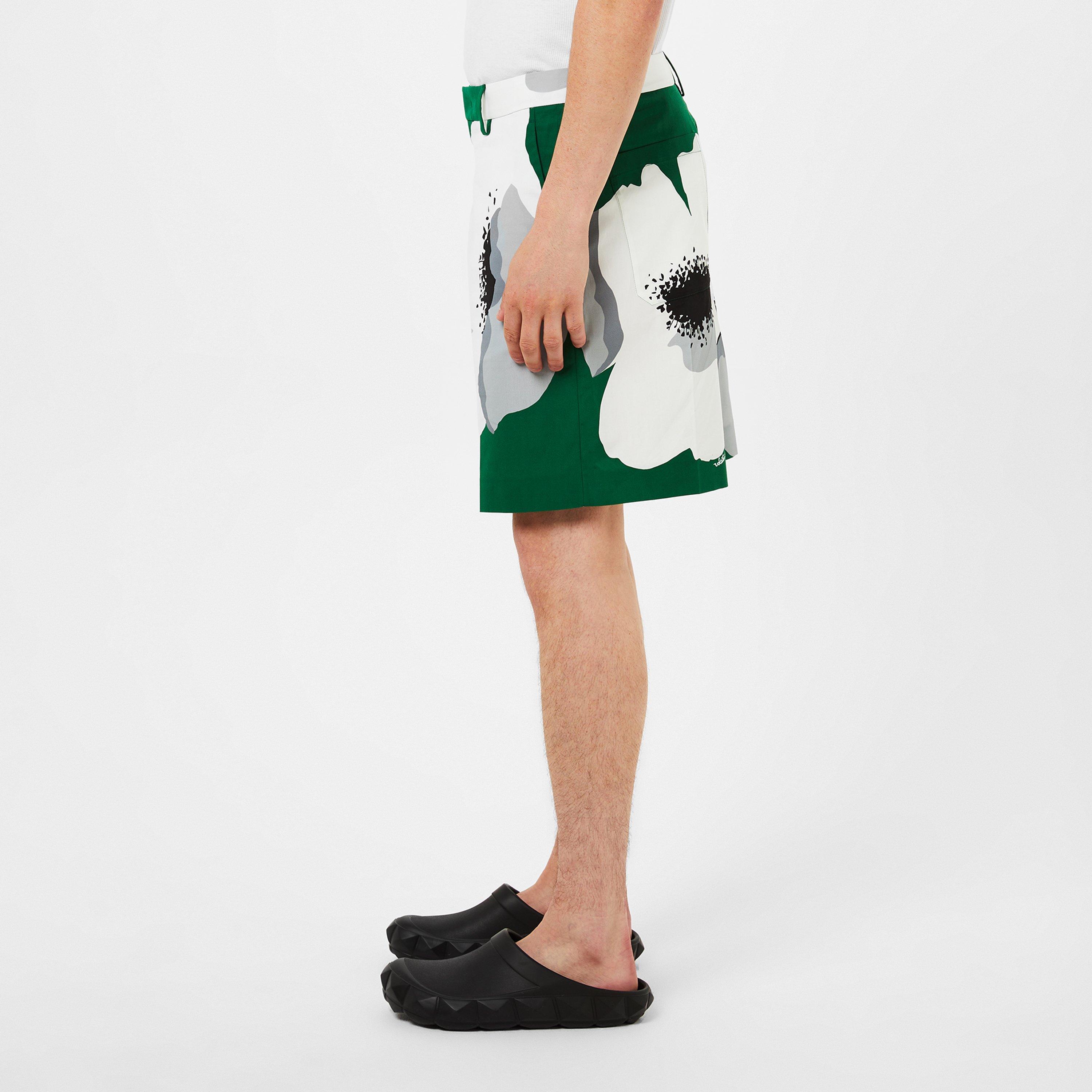 Smeraldo/Grigio - Valentino - Men's Floral Poplin Chino Shorts - 2