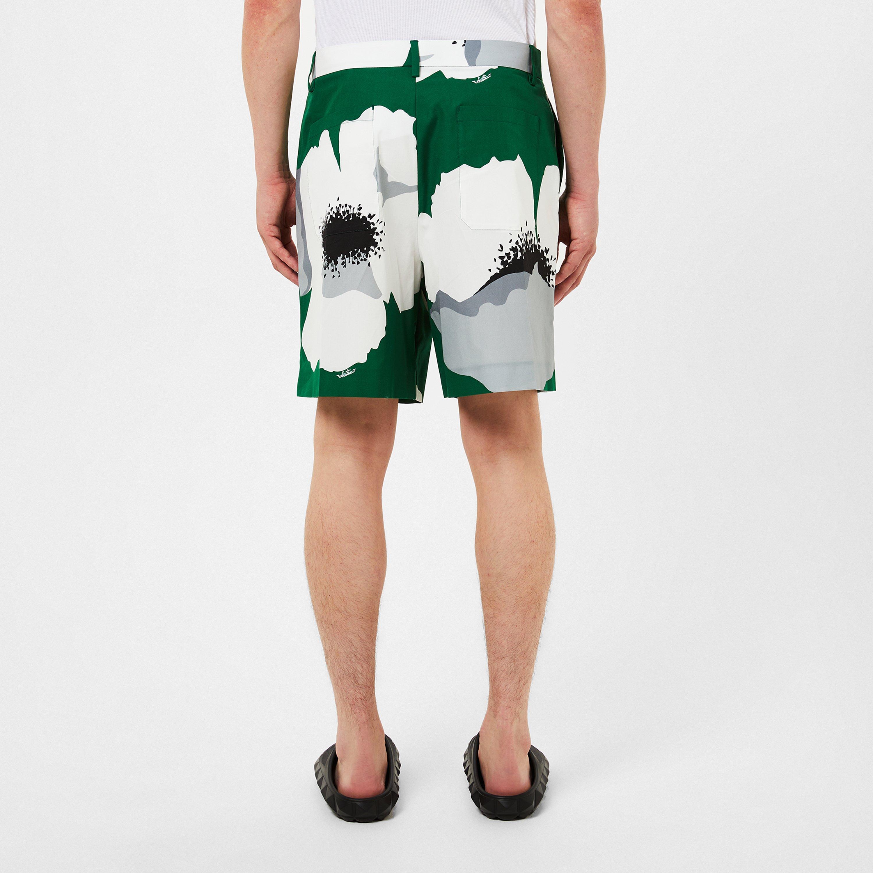 Smeraldo/Grigio - Valentino - Men's Floral Poplin Chino Shorts - 3