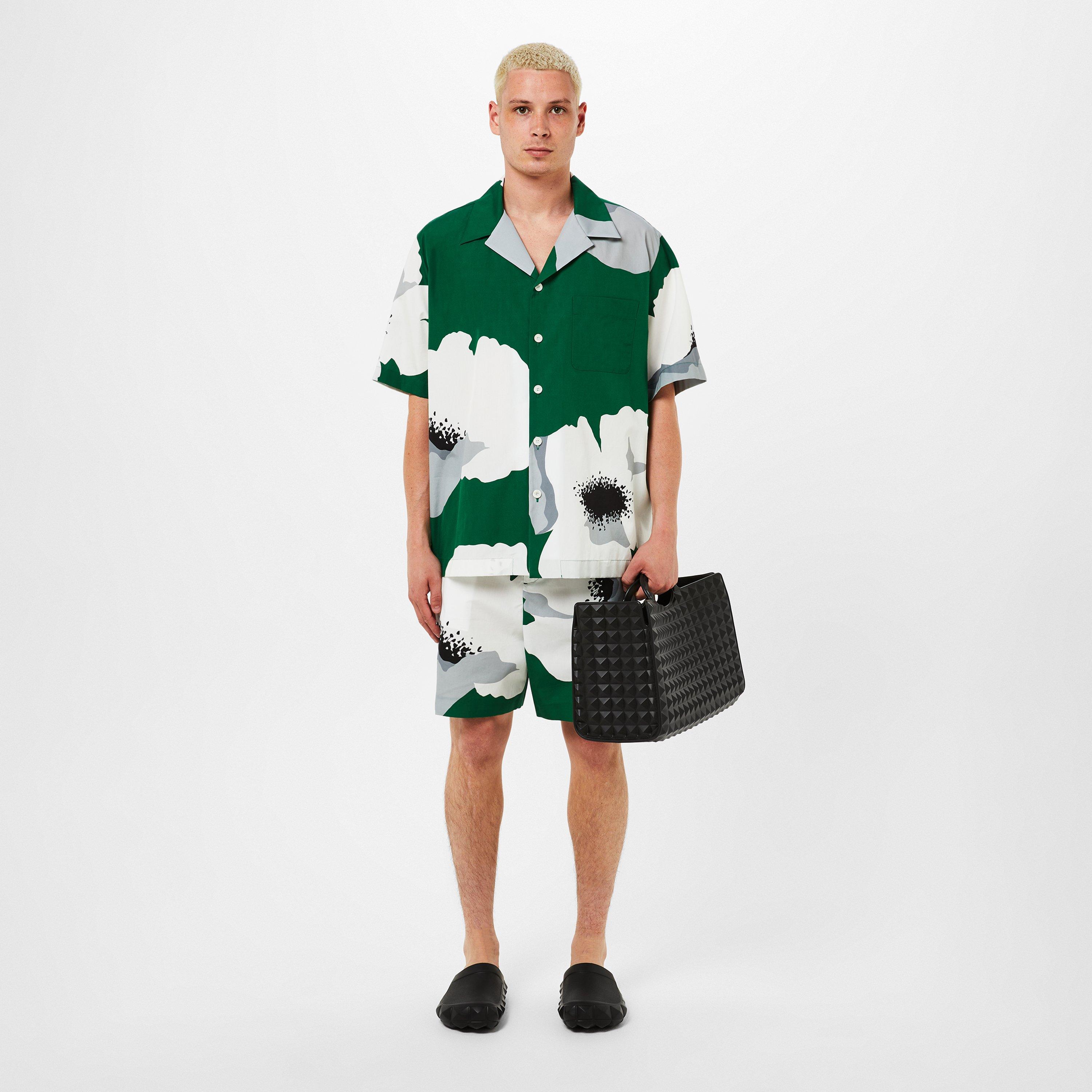 Smeraldo/Grigio - Valentino - Men's Floral Poplin Chino Shorts - 4