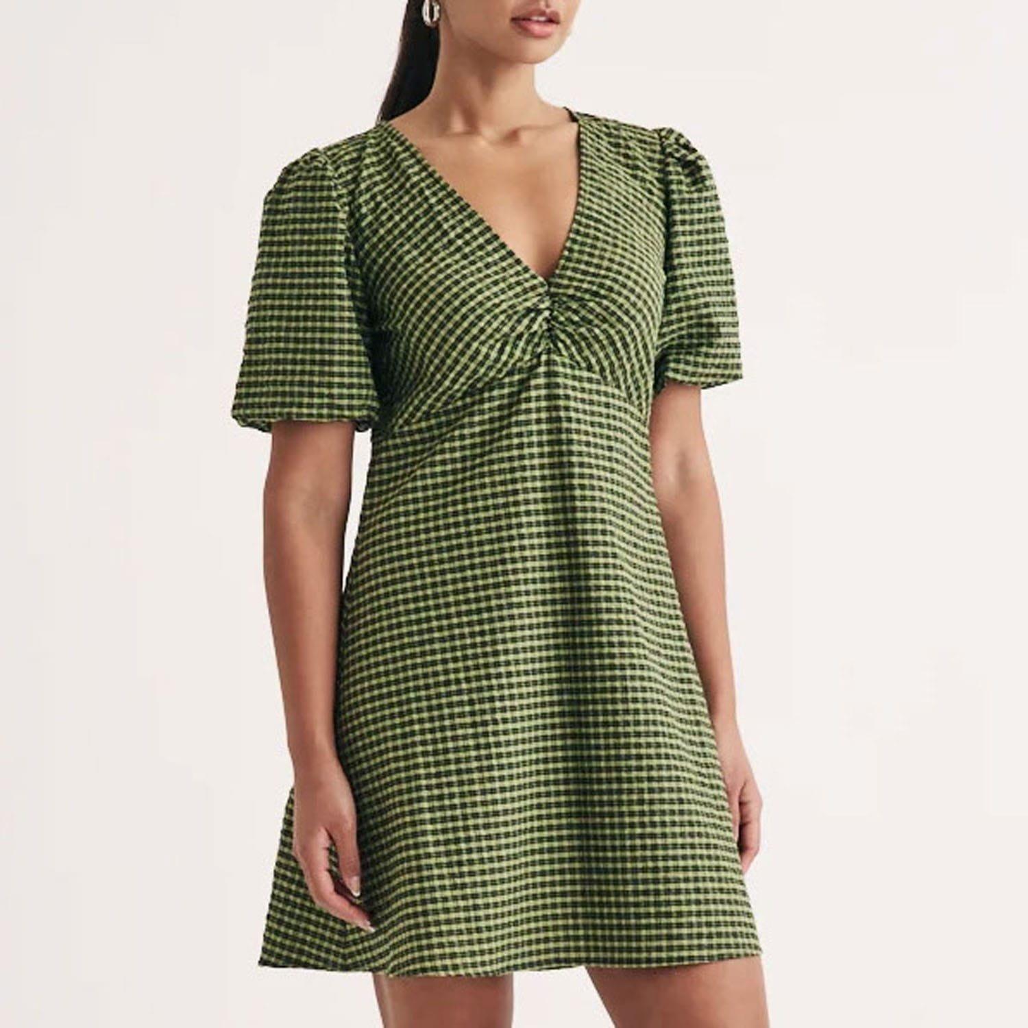 Green - Nobodys Child - Liza Gingham Mini Dress - 1